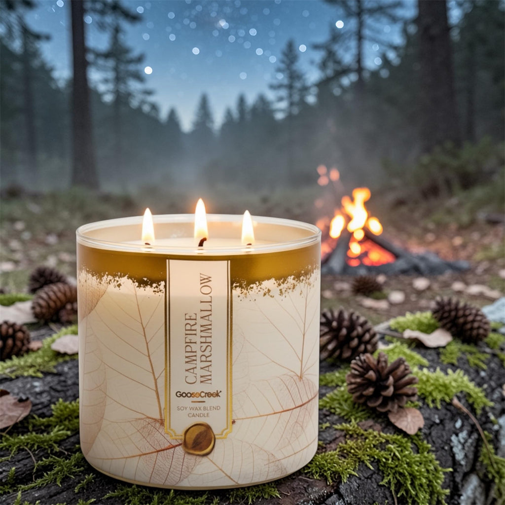 Campfire Marshmallow Soy Wax Blend Candle, 3-Wick, Fluffy Marshmallow, Vanilla Bean & Spun Sugar Scent