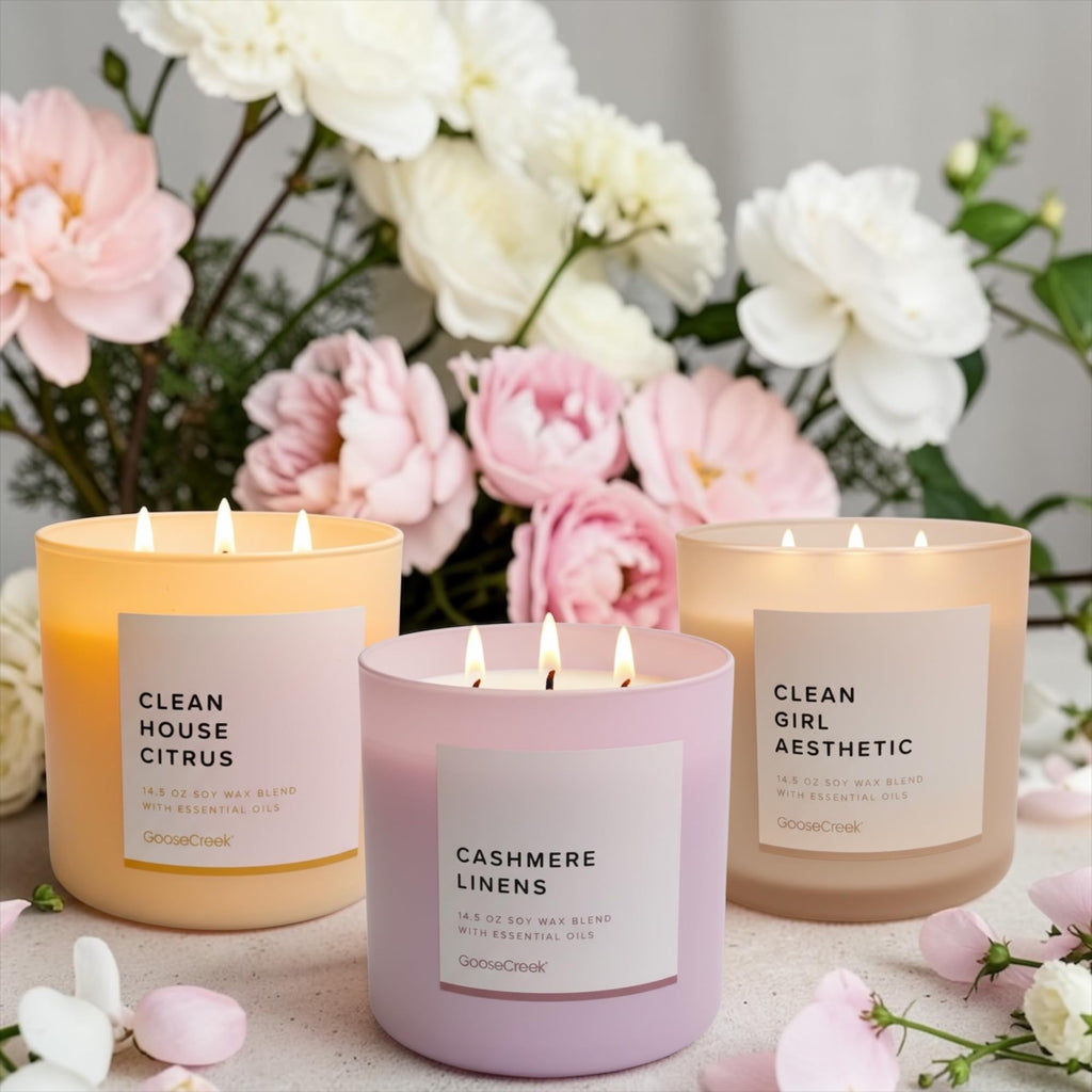 Soy Wax Blend Candle, 14.5 oz, with Essential Oils, Clean House Citrus, Cashmere Linens, Clean Girl Aesthetic