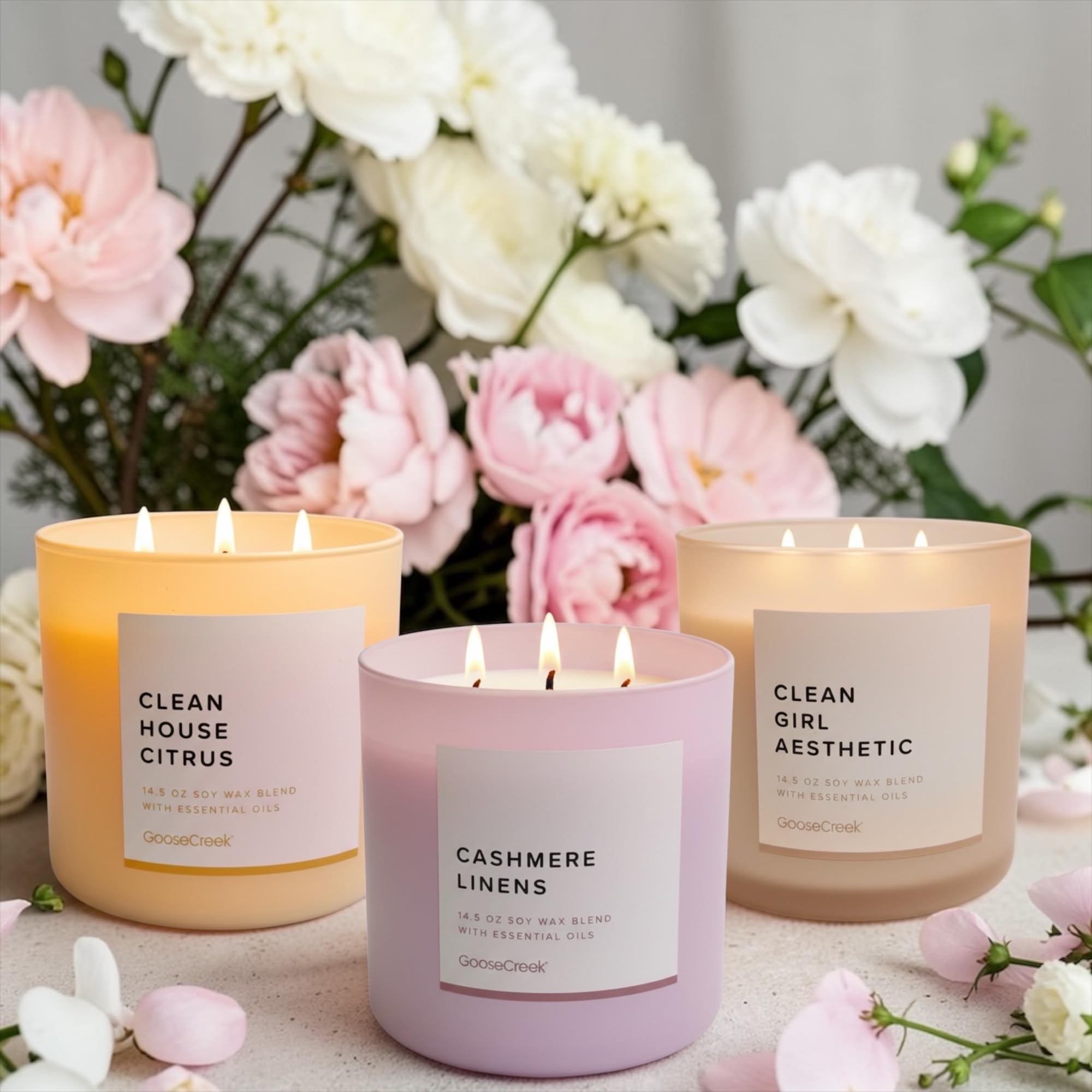 Soy Wax Blend Candle, 14.5 oz, with Essential Oils, Clean House Citrus, Cashmere Linens, Clean Girl Aesthetic