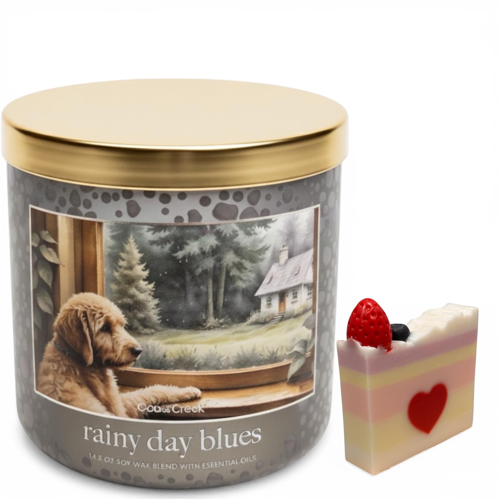Rainy Day Blues Scented Candle, 14.5 oz Soy Wax Blend with Essential Oils, Fresh Rain, Wet Moss, Blue Eucalyptus & Dewy Apples