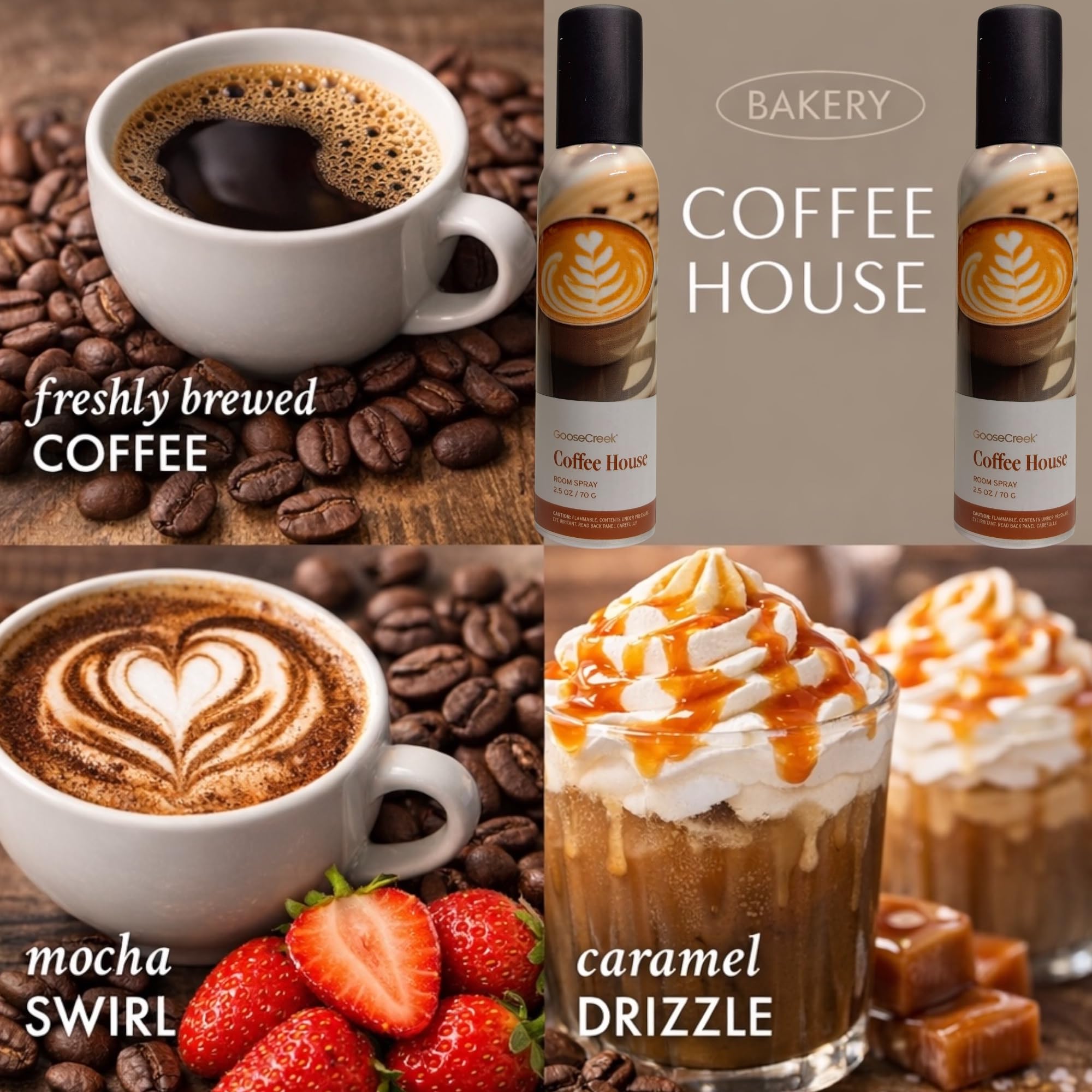 Coffee House Room Spray, Freshly Brewed Coffee, Mocha Swirl & Caramel Drizzle, 2.5 oz, Pack of 2