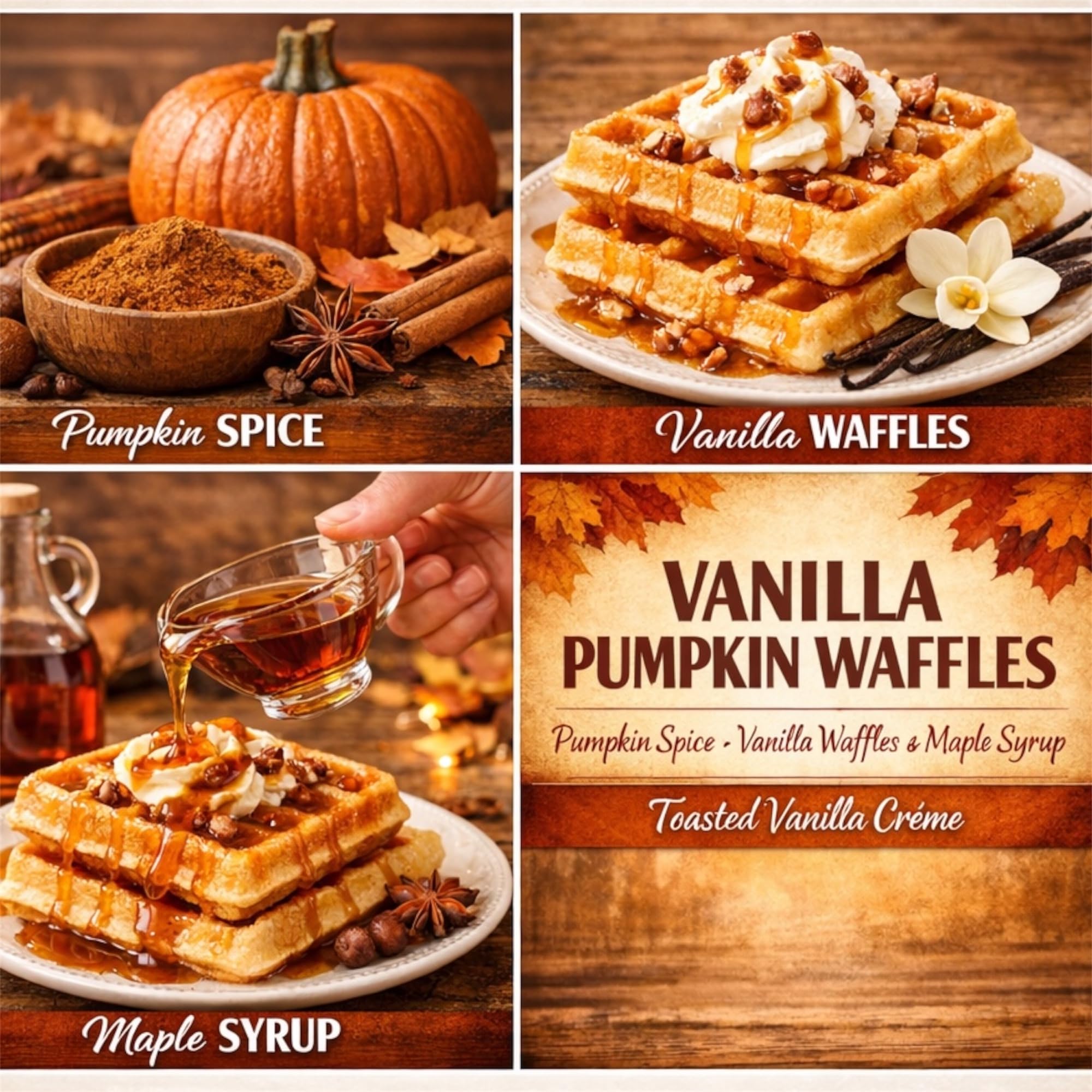 Vanilla Pumpkin Waffles Candle, Soy Wax Blend, Pumpkin Spice, Vanilla Waffles and Maple Syrup Scent, 14.5 oz