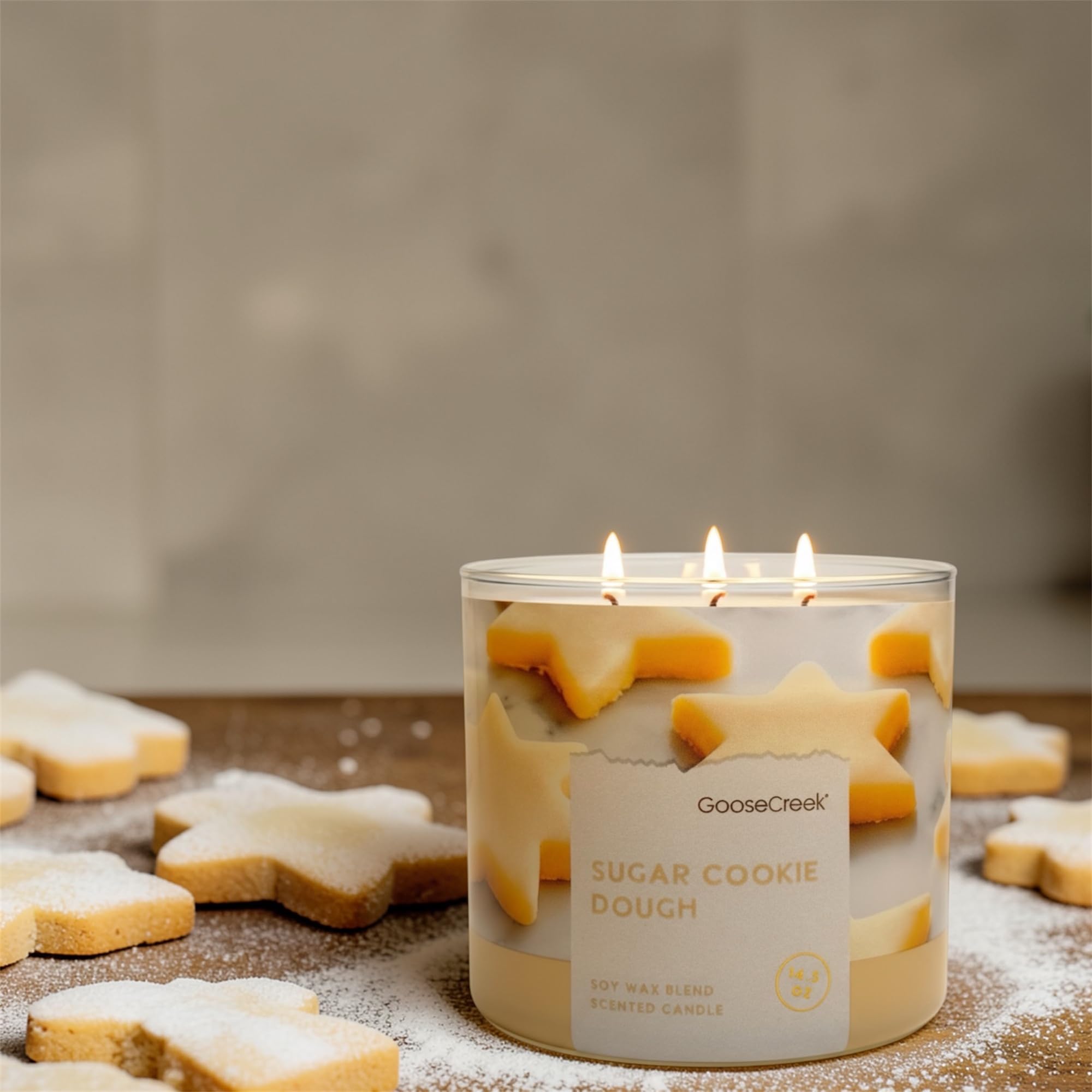 Sugar Cookie Dough Scented Candle, Soy Wax Blend, 3-Wick, 14.5 oz, Sweet Cookie Dough, Vanilla Extract, Spiced Vanilla
