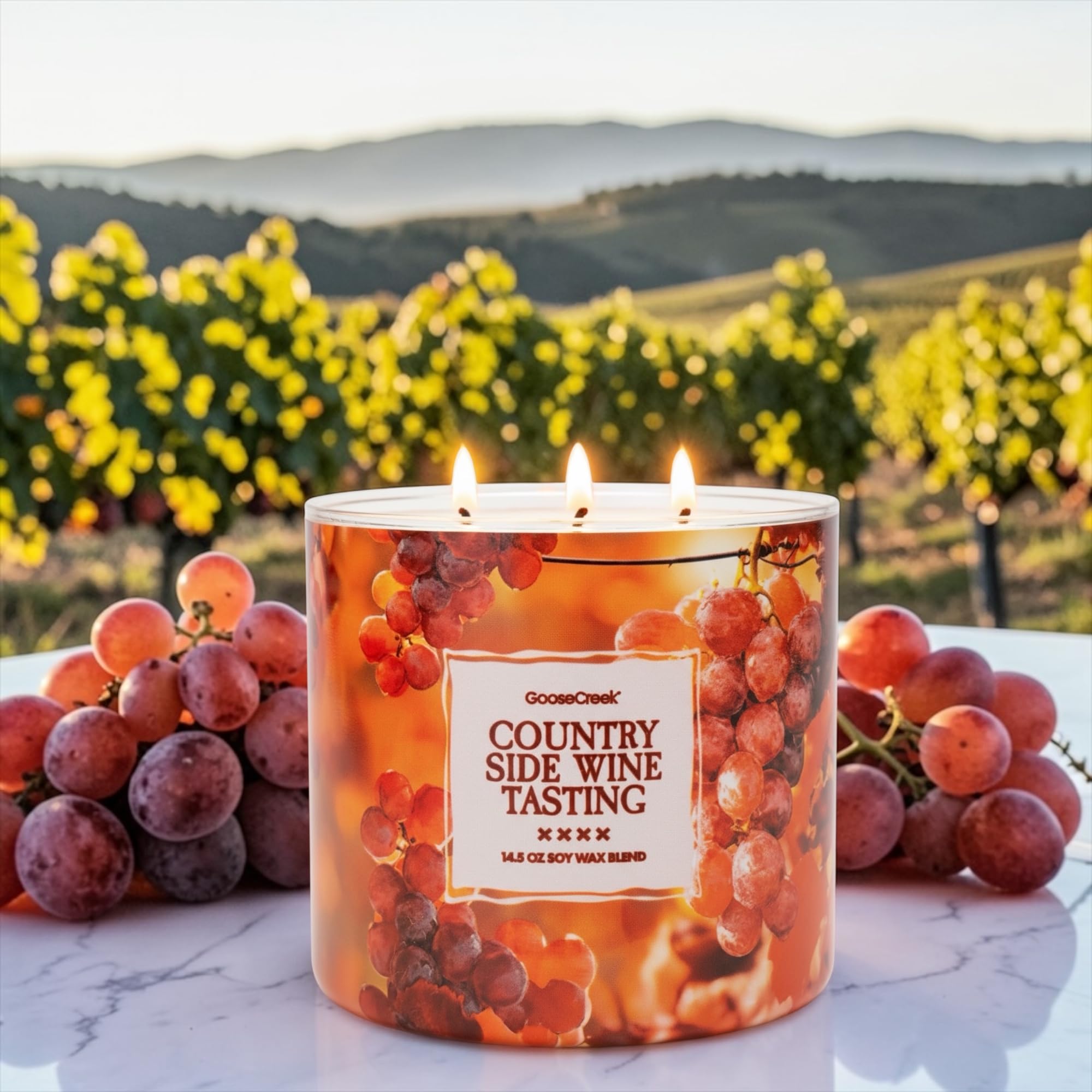 Country Side Wine Tasting 3-Wick Candle, Soy Wax Blend, Merlot, Cherry & Plum Scent, 14.5 oz