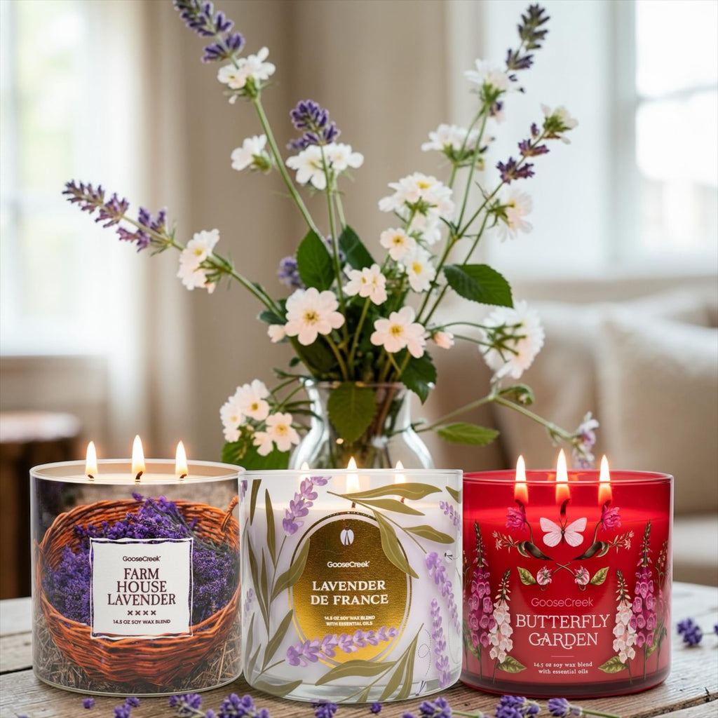 Butterfly Garden, Lavender de France & Farmhouse Lavender Scented Candles, Soy Wax Blend with Essential Oils, 14.5 oz