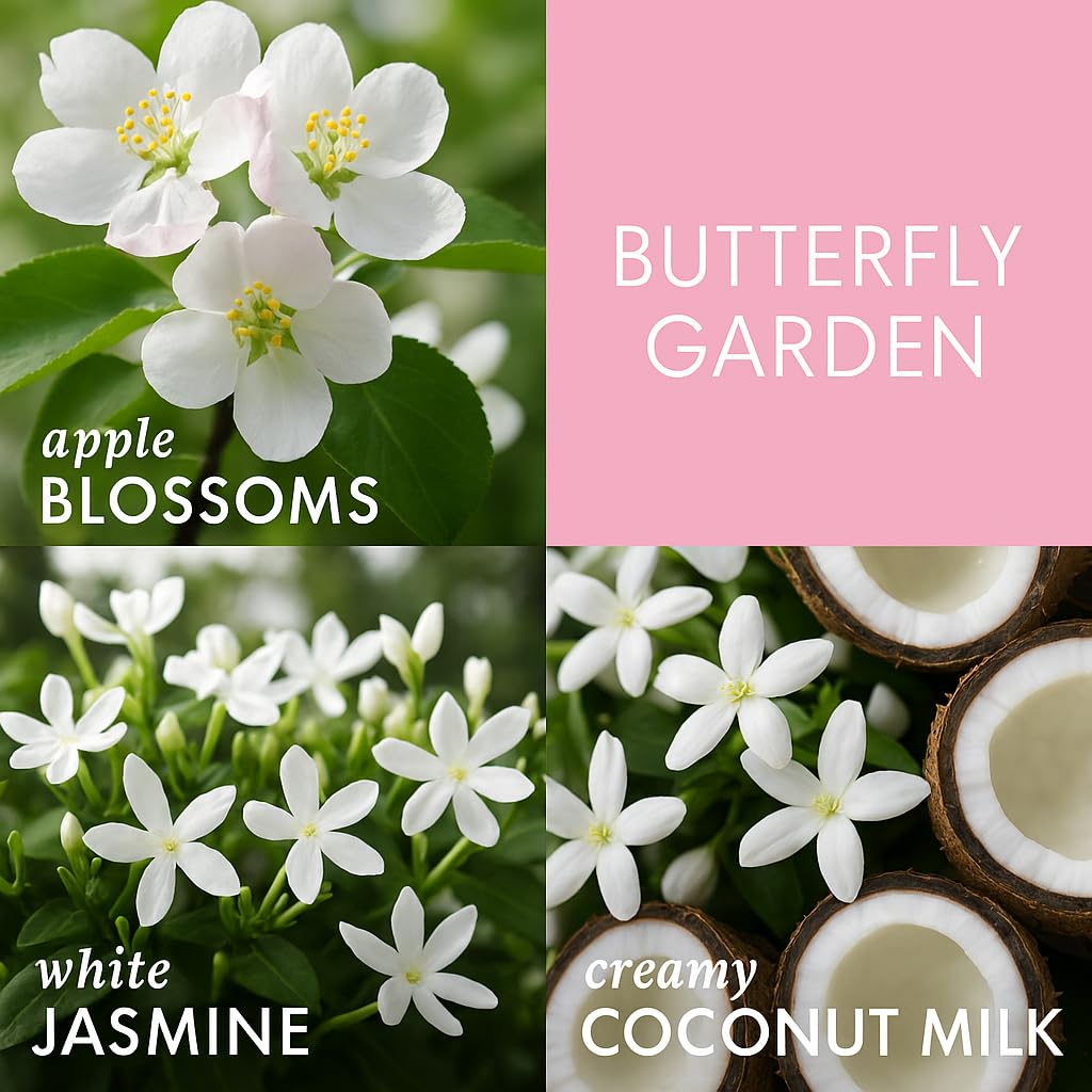 Butterfly Garden 3-Wick Candle with Artisan Bar Soap, 14.5 oz Soy Wax Blend, Apple Blossom, Jasmine & Coconut Milk