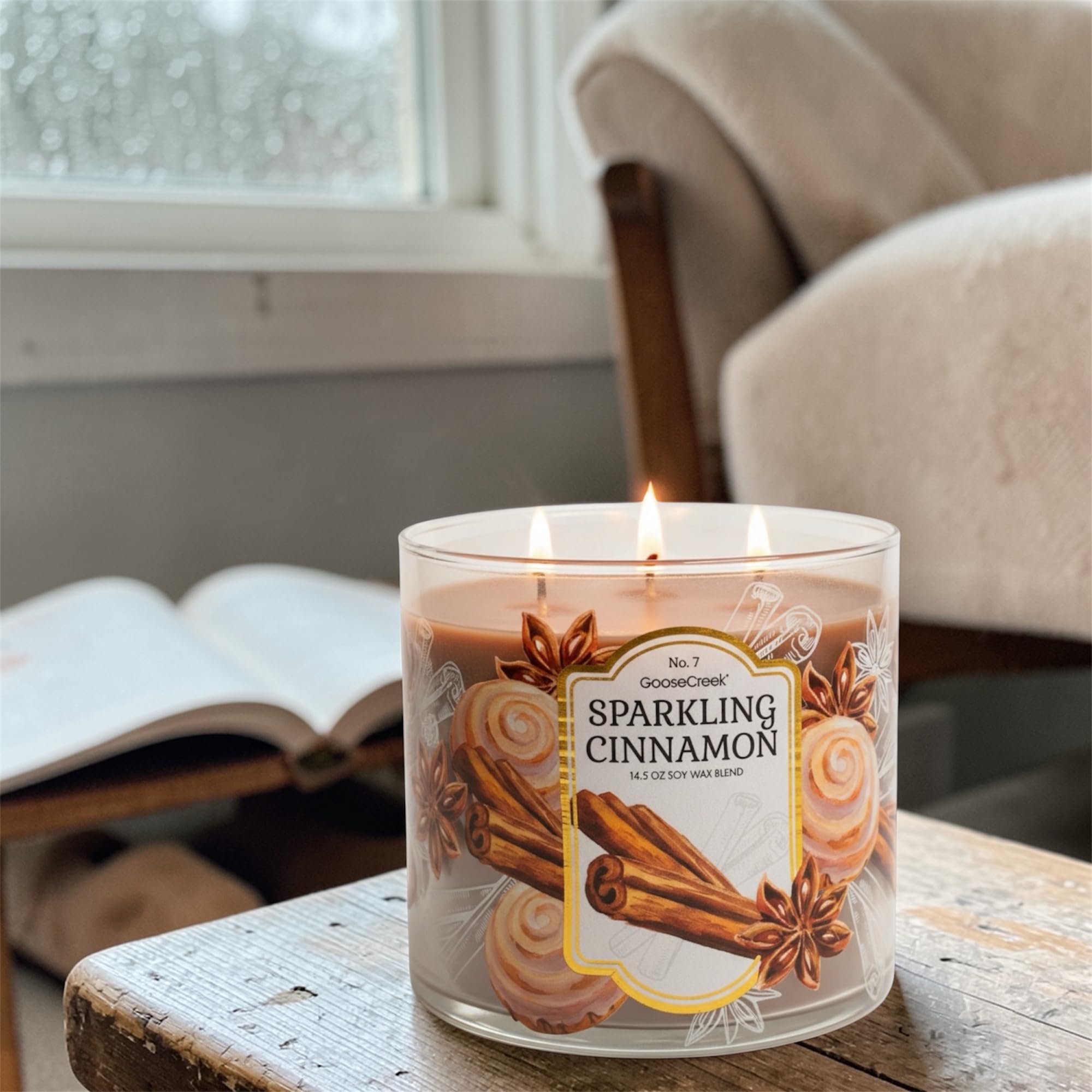 Sparkling Cinnamon Scented Candle, 14.5 oz Soy Wax Blend, with Goat Milk Soap Bar, Paraben Free, Cruelty Free