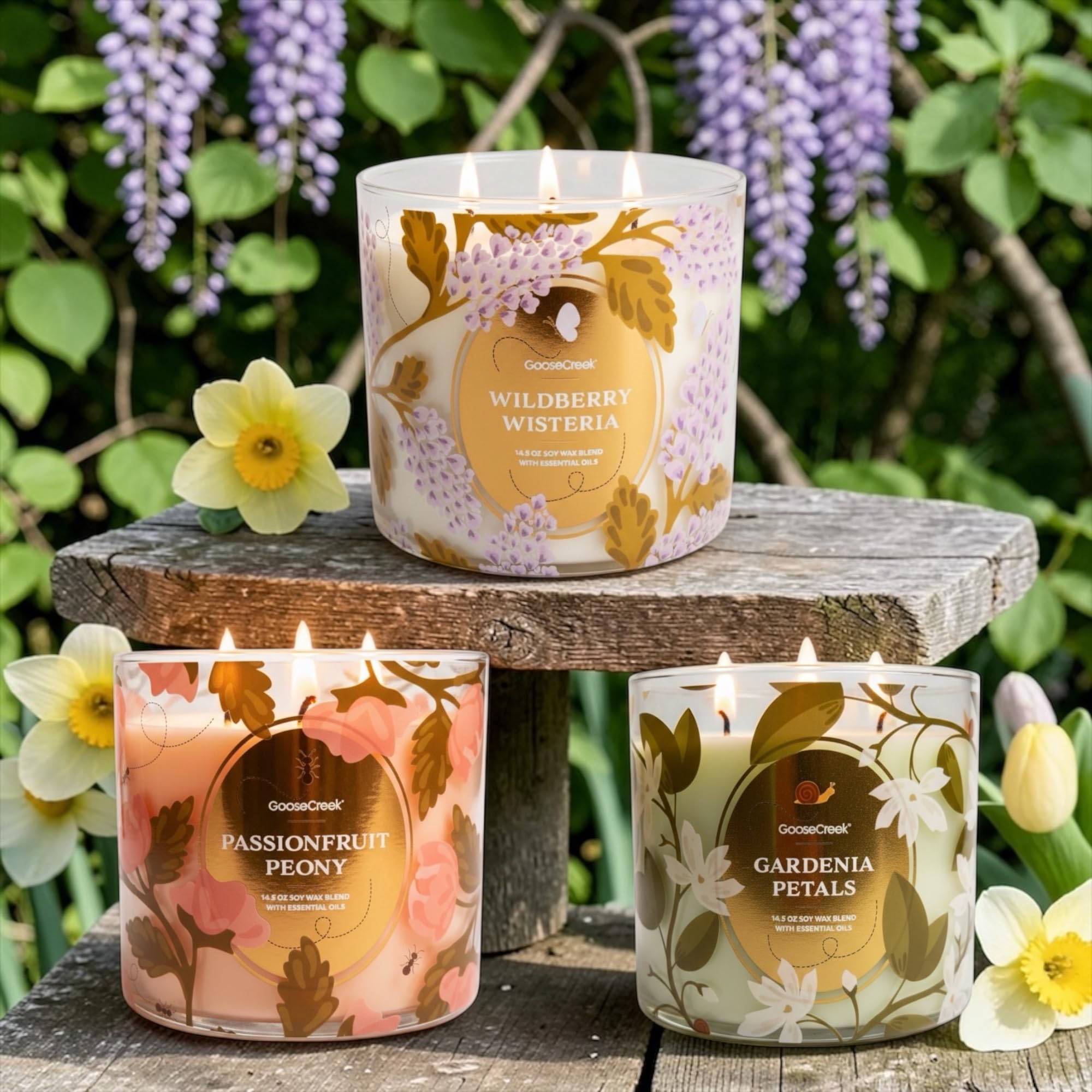 Floral Summer 3-Wick Scented Candles, Soy Wax Blend with Essential Oils, 14.5 oz, Set of 3 Floral Fragrances