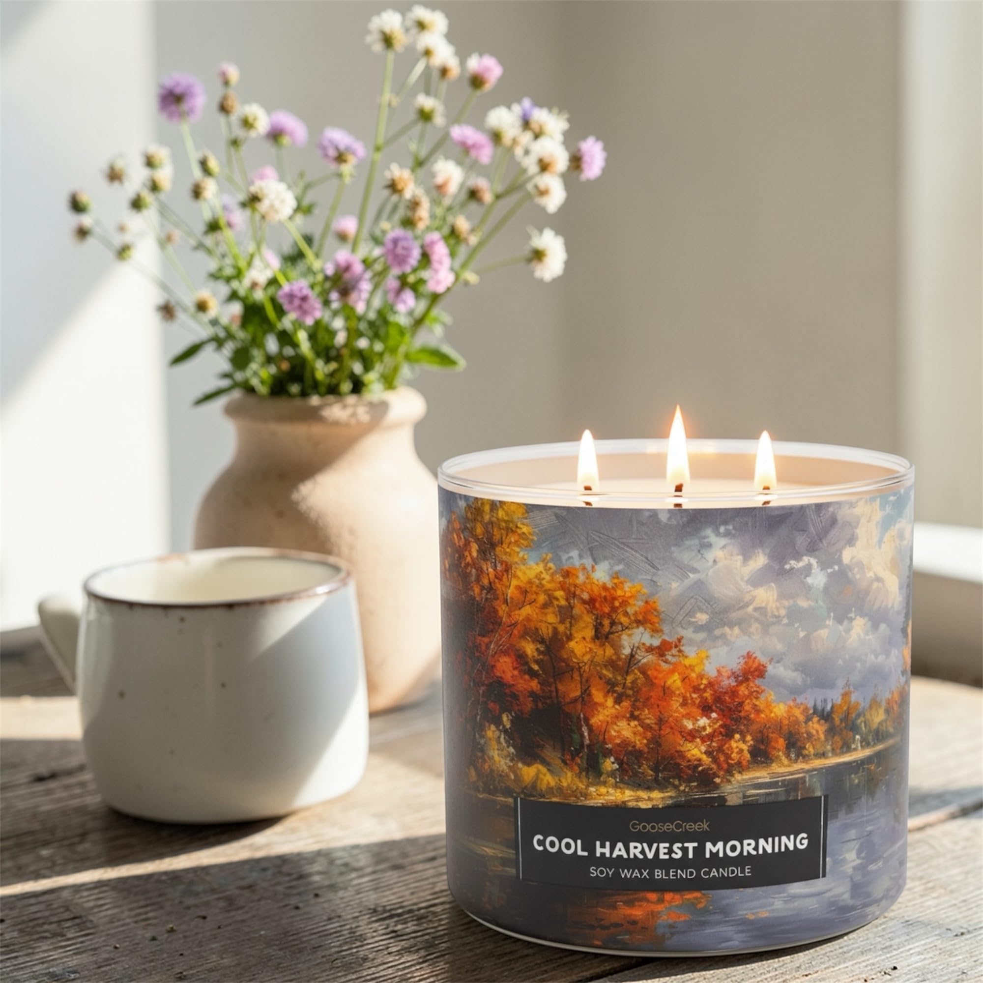 Cool Harvest Morning Soy Wax Blend Candle, 3-Wick, Fresh Apples, Autumn Woods & Cool Morning Mist Scent