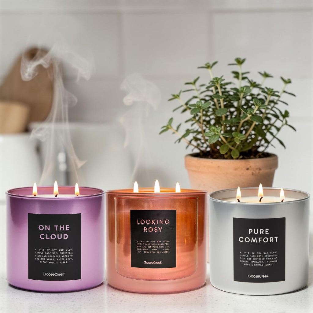 Soy Wax Blend Scented Candles, 14.5 oz, Set of 3, with Natural Essential Oils, Pure Comfort, Looking Rosy, on the Cloud