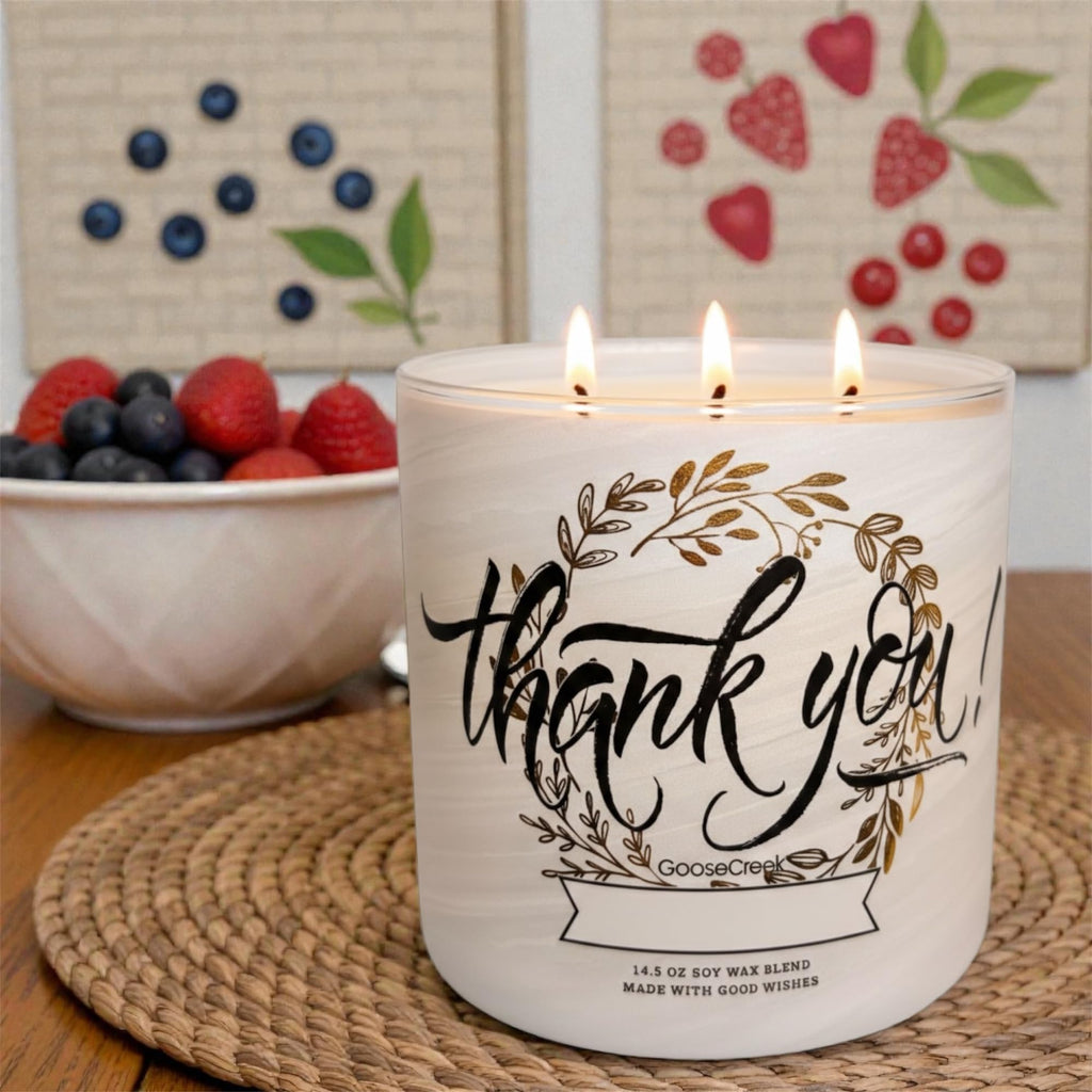 Thank You Candle, 3-Wick Soy Wax Blend, 14.5 oz, Berry Scented & as a Gift Artisanal soap Strawberry Shortcake