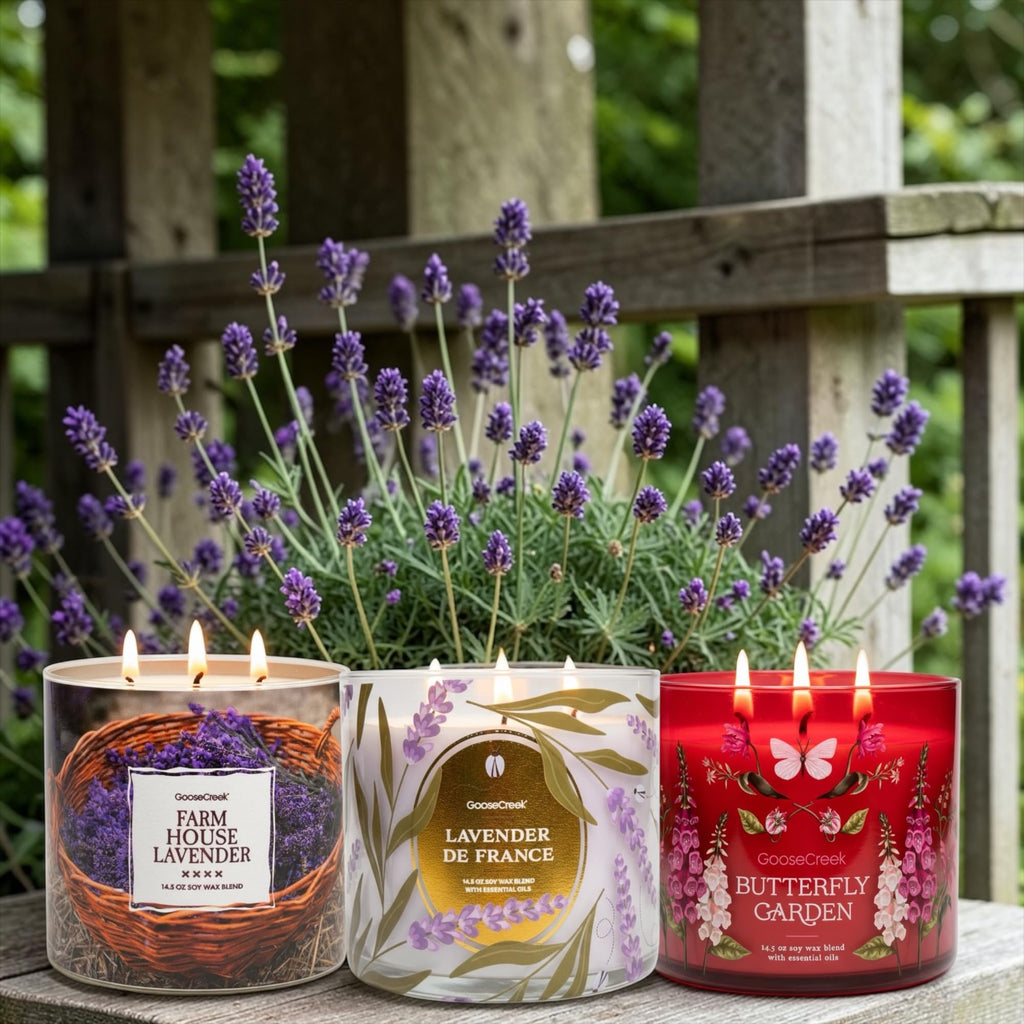 Butterfly Garden, Lavender de France & Farmhouse Lavender Scented Candles, Soy Wax Blend with Essential Oils, 14.5 oz