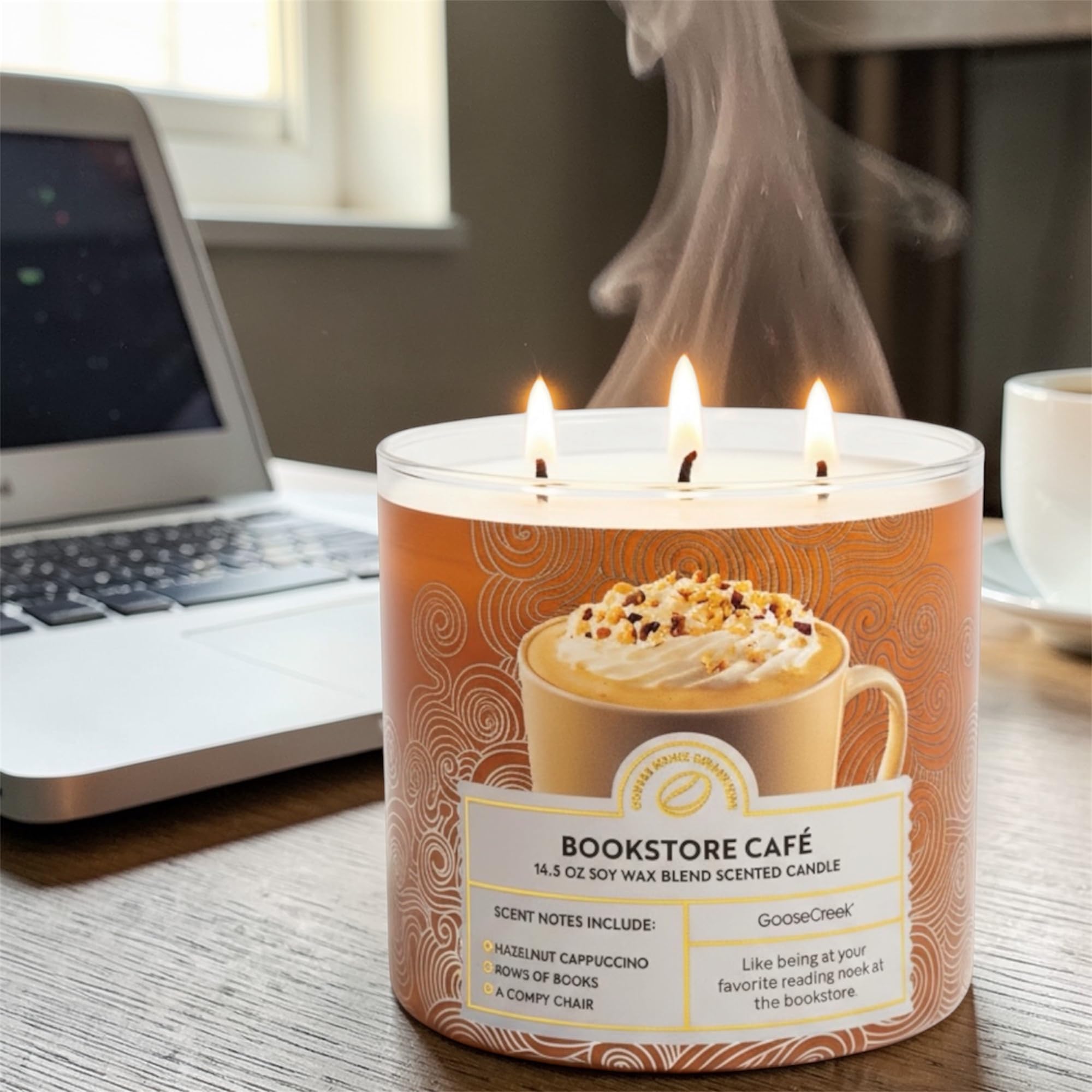 Bookstore Café Scented Candle, 3-Wick, Soy Wax Blend, 14.5 oz, Hazelnut Cappuccino Scent