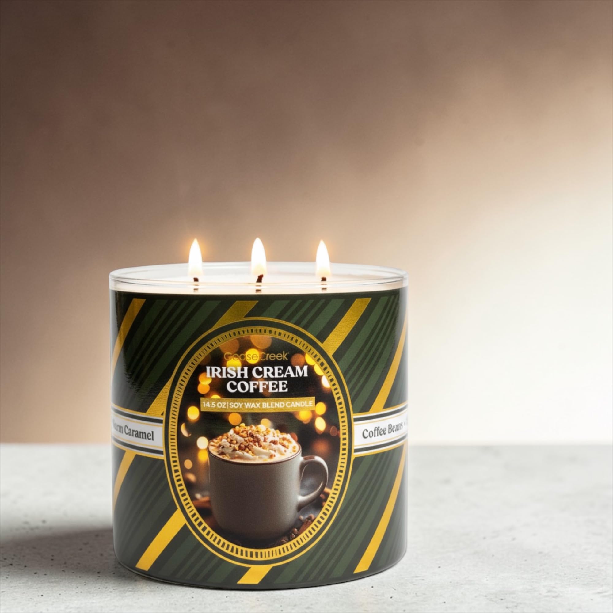 Irish & Cream Coffee Soy Wax Blend Candle, 14.5 oz, Coffee Beans, Sweet Chocolate, Warm Caramel Scent
