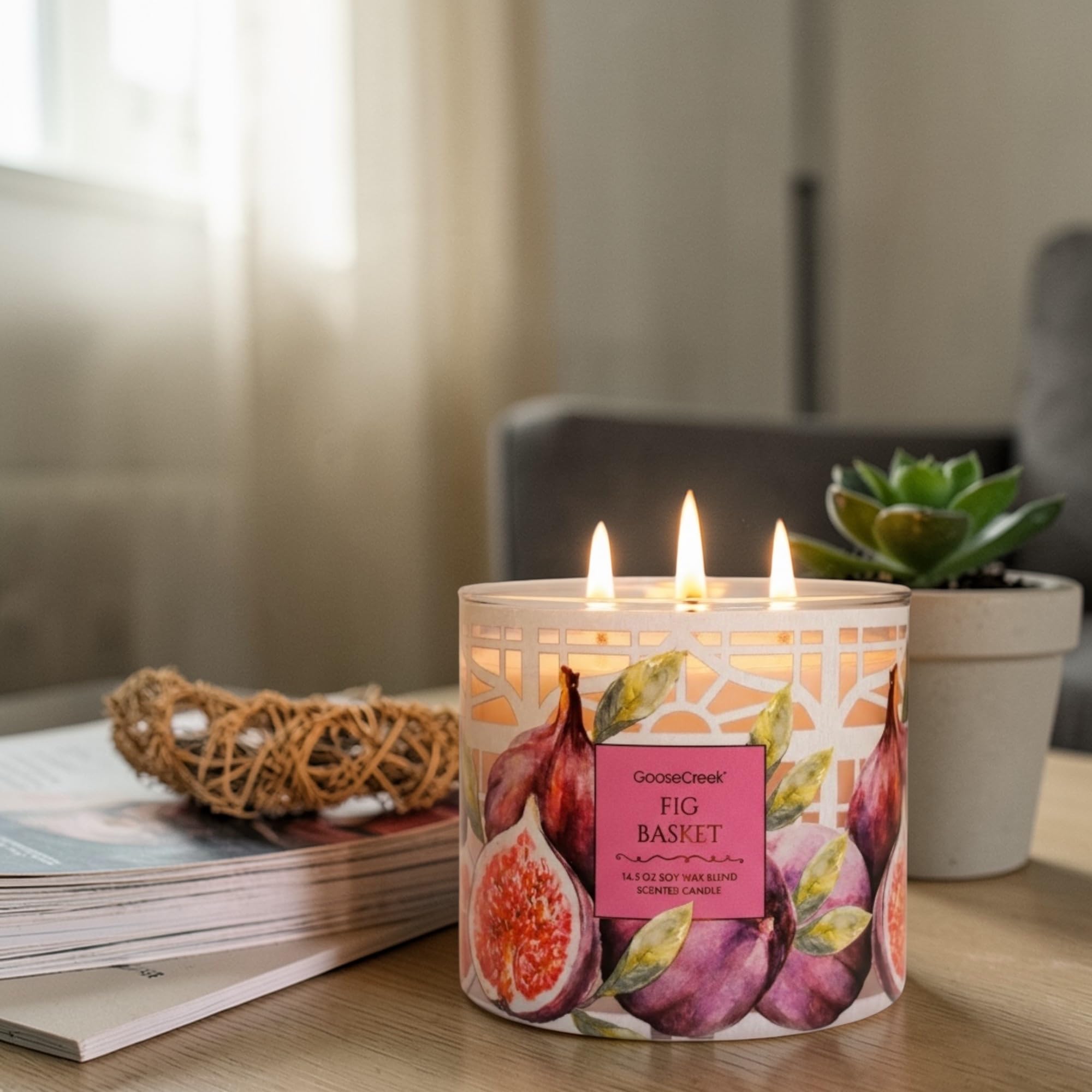 Fig Basket Scented Candle, 14.5 oz Soy Wax Blend with Artisanal Shortcake Soap Gift Set, Juicy Fig and Dark Berries Fragrance