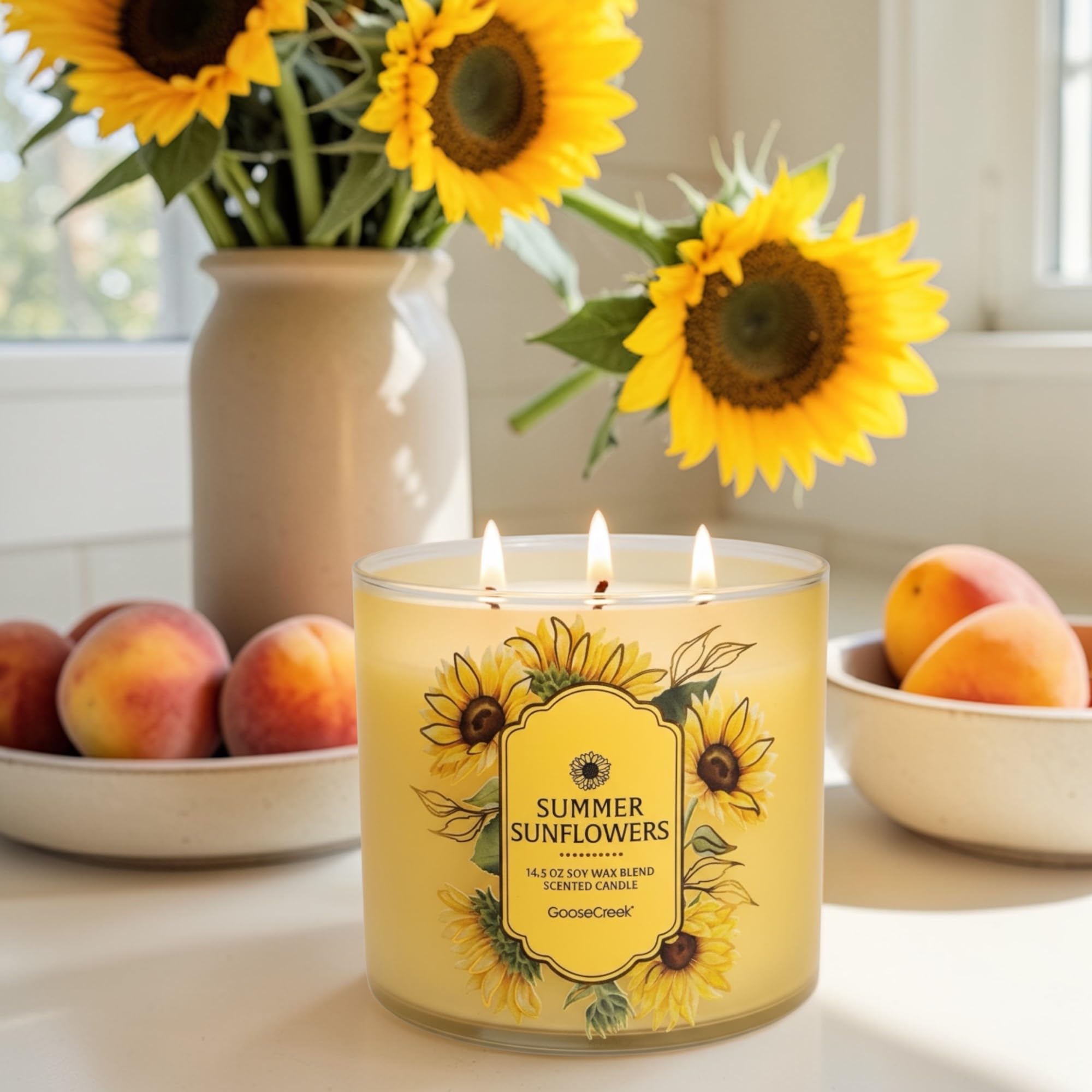 Summer Sunflowers Scented Candle, Soy Wax Blend, 14.5 oz with Artisanal Shortcake Soap Gift