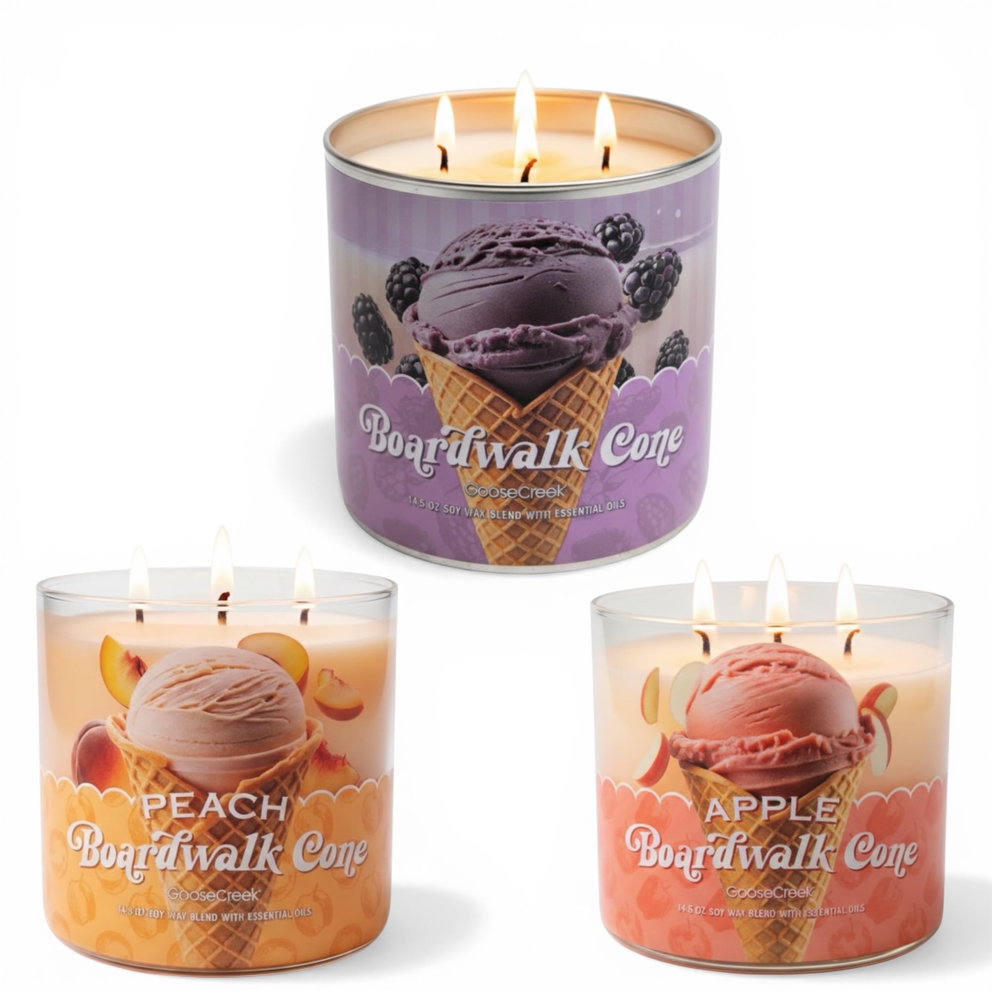 Boardwalk Cone Scented Candle, Soy Wax Blend with Essential Oils, 14.5 oz, Apples, Berry, and Peach Varieties