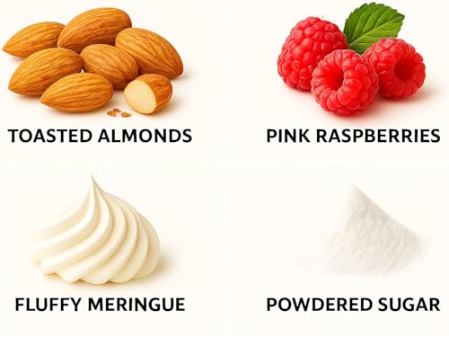 Pink Macaron Scented Candle, 14.5 oz Soy Wax Blend Toasted Almonds Pink Raspberries Fluffy Meringue Powdered Sugar with Artisanal Shortcake Soap Gift,