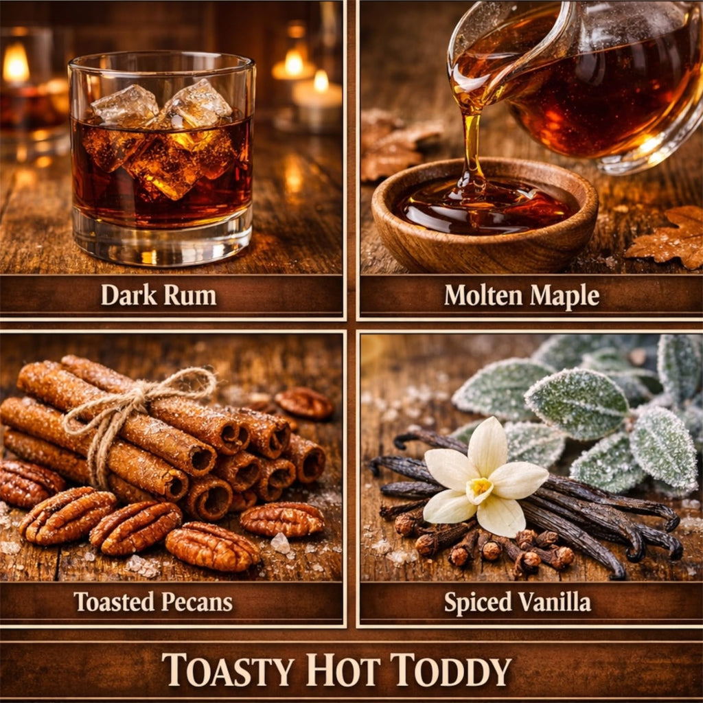 Toasty Hot Toddy Candle, 14.5 oz Soy Wax Blend with Essential Oils, Dark Rum, Molten Maple, Toasted Pecans, Spiced Vanilla