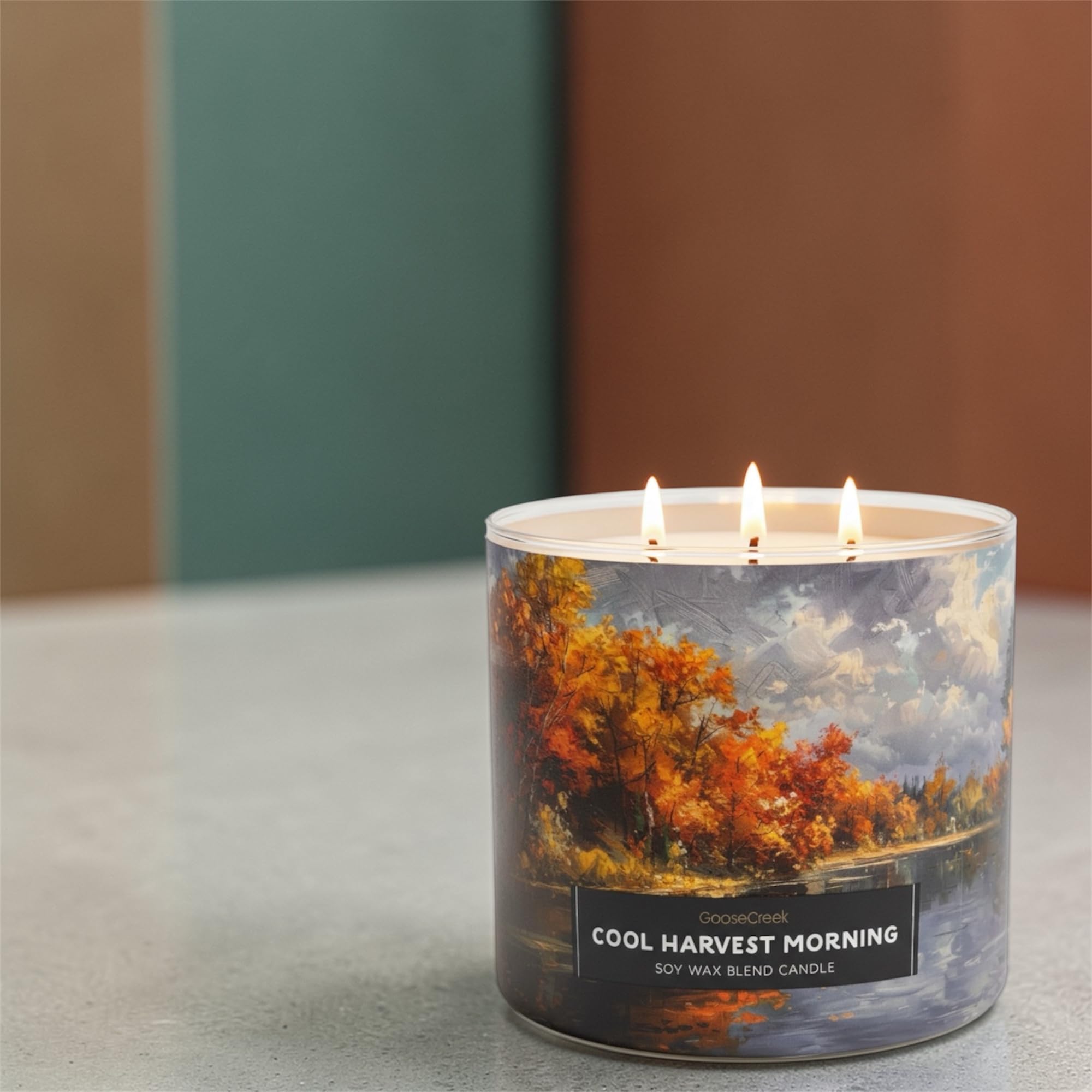 Cool Harvest Morning Soy Wax Blend Candle, 3-Wick, Fresh Apples, Autumn Woods & Cool Morning Mist Scent