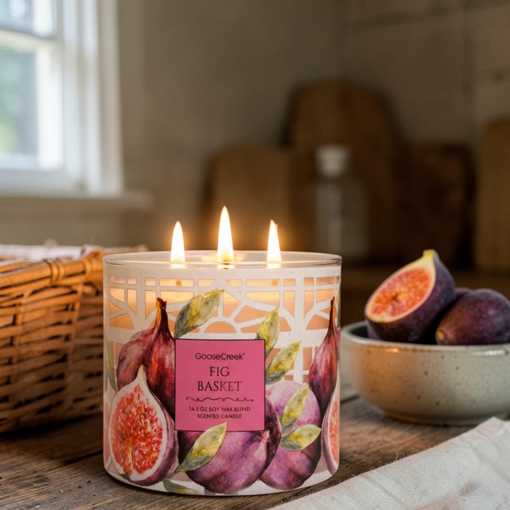 Fig Basket Scented Candle, 14.5 oz Soy Wax Blend with Artisanal Shortcake Soap Gift Set, Juicy Fig and Dark Berries Fragrance