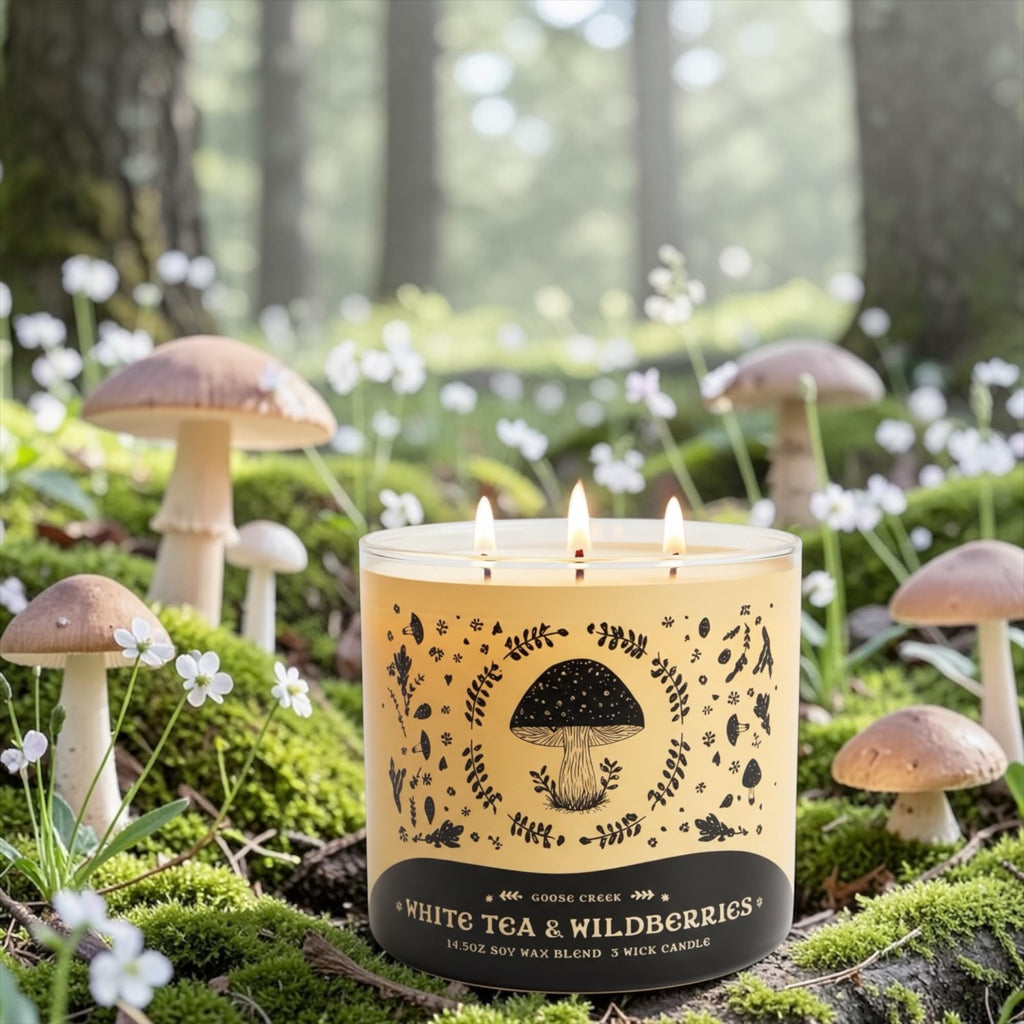 White Tea & Wildberries Scented Candle, 14.5oz Soy Wax Blend, 3 Wick, with Artisanal Shortcake Soap Gift