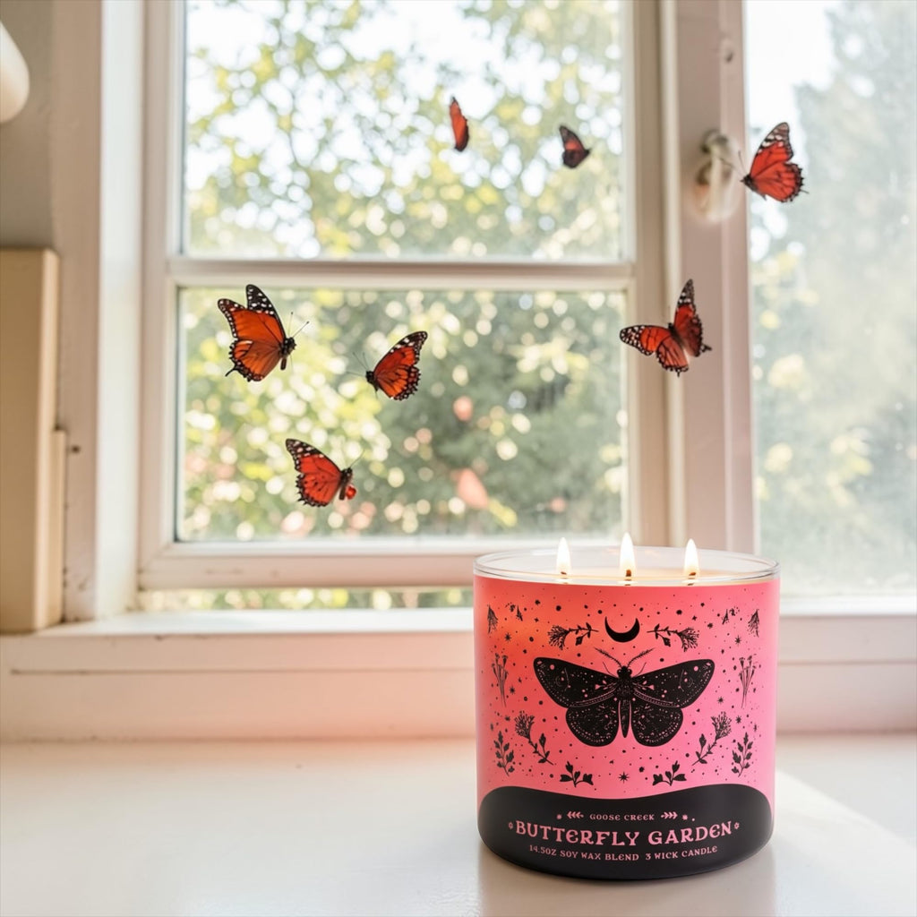 Butterfly Garden 3-Wick Candle with Artisan Bar Soap, 14.5 oz Soy Wax Blend, Apple Blossom, Jasmine & Coconut Milk