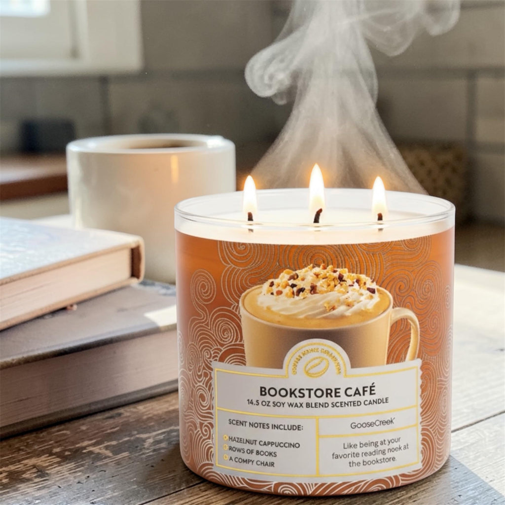 Bookstore Café Scented Candle, 3-Wick, Soy Wax Blend, 14.5 oz, Hazelnut Cappuccino Scent