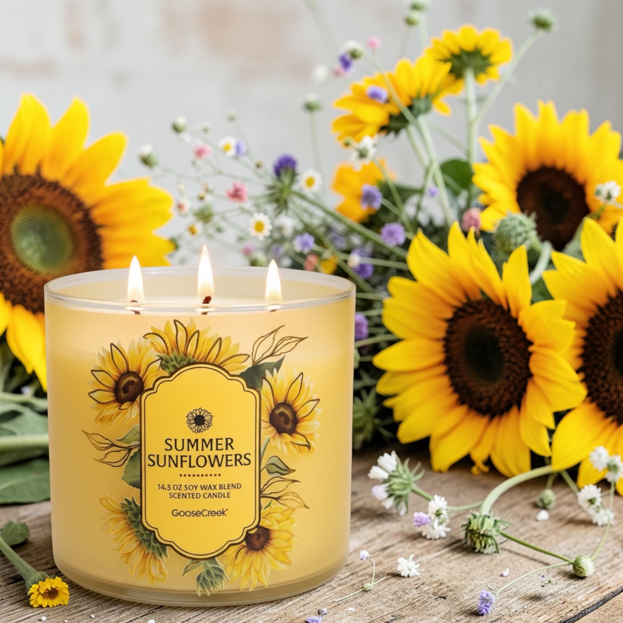 Summer Sunflowers Scented Candle, Soy Wax Blend, 14.5 oz with Artisanal Shortcake Soap Gift
