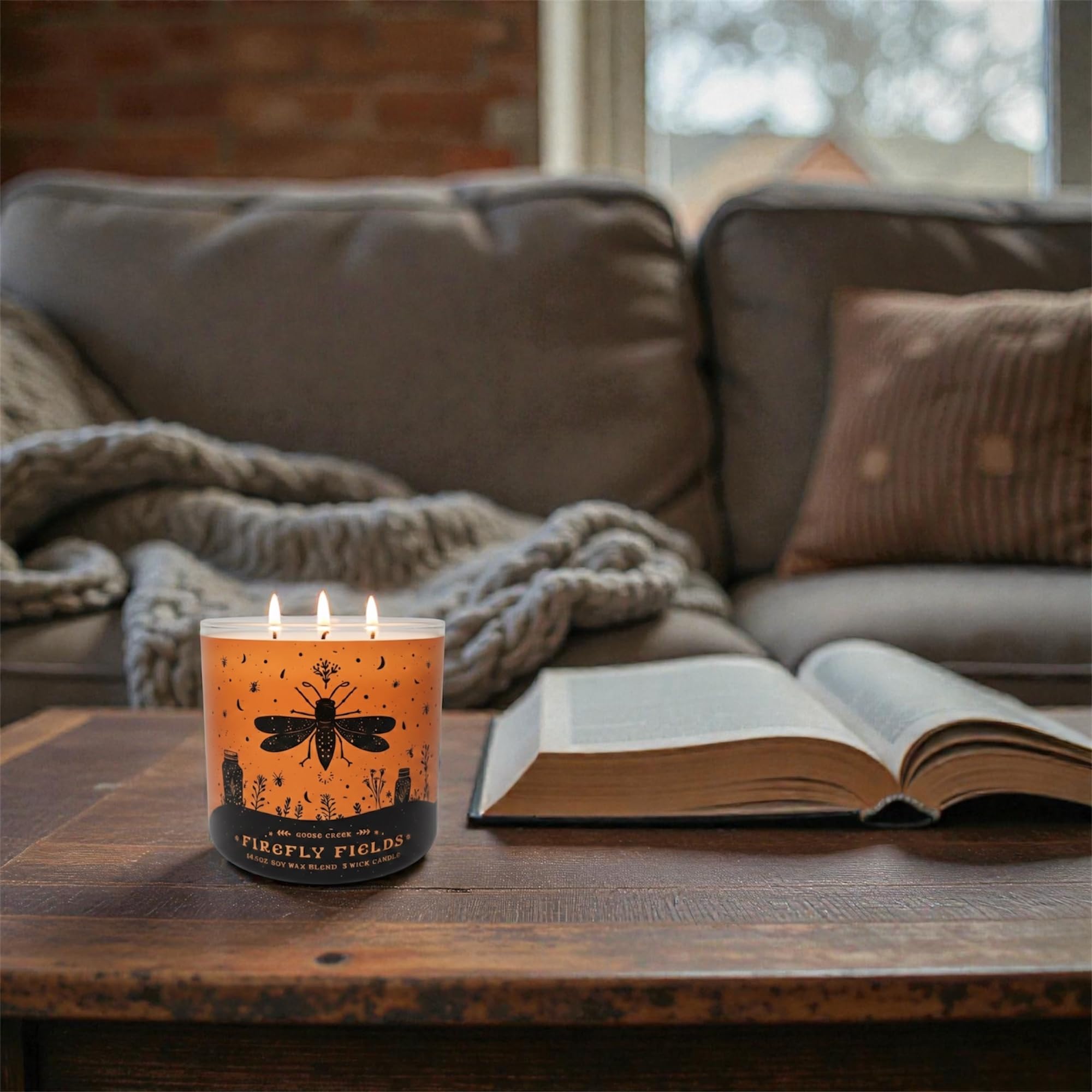 Goose Creek Firefly Fields Soy Wax Blend 3 Wick Candle, 14.5oz, Black Vanilla Scent & as a Gift Artisanal Shortcake soap.