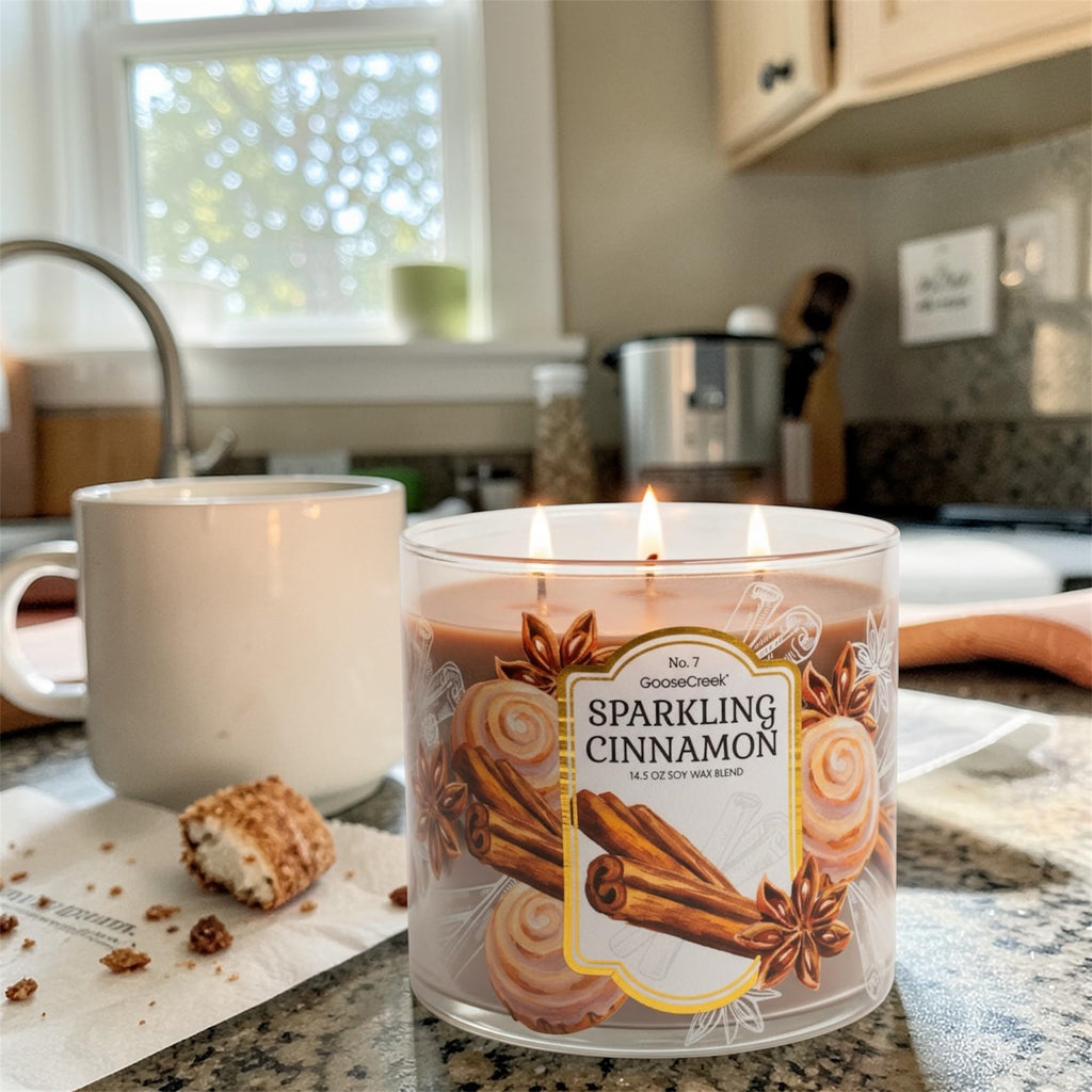 Sparkling Cinnamon Scented Candle, 14.5 oz Soy Wax Blend, with Goat Milk Soap Bar, Paraben Free, Cruelty Free