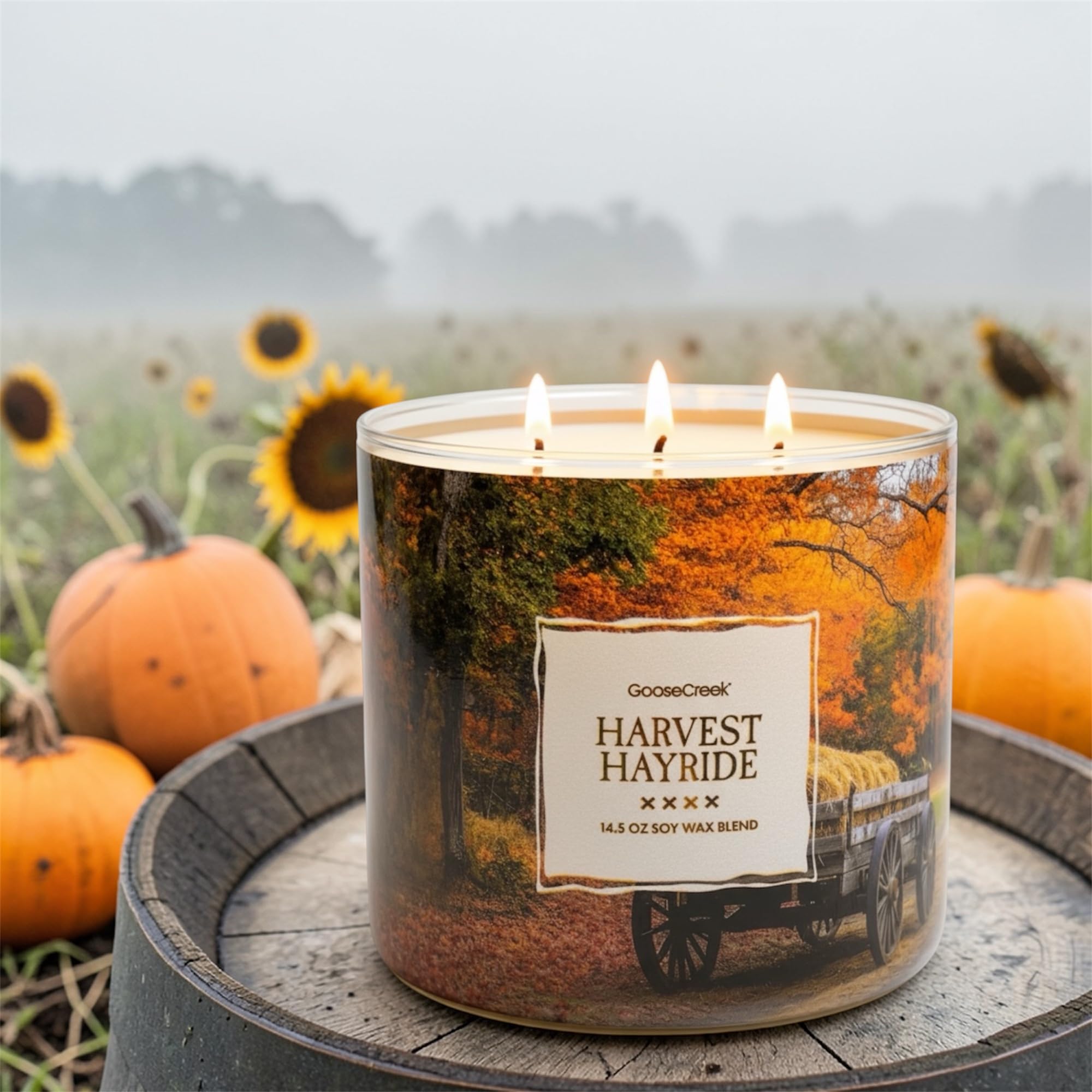 Harvest Hayride Scented Candle, Soy Wax Blend, Orchard Apple, Spiced Pumpkin, Mountain Hay, Warm Cedar, 14.5 oz