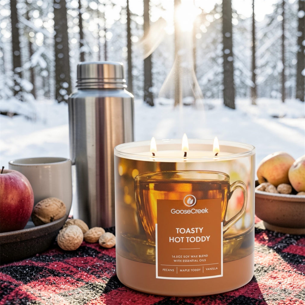 Toasty Hot Toddy Candle, 14.5 oz Soy Wax Blend with Essential Oils, Dark Rum, Molten Maple, Toasted Pecans, Spiced Vanilla