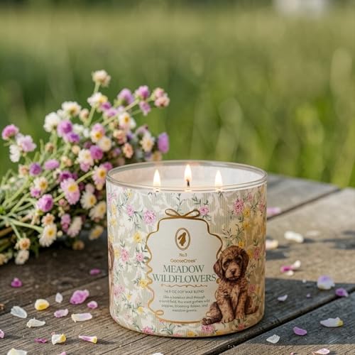 Meadow Wildflowers Scented Candle, 14.5 oz Soy Wax Blend with Artisanal Shortcake Soap Gift
