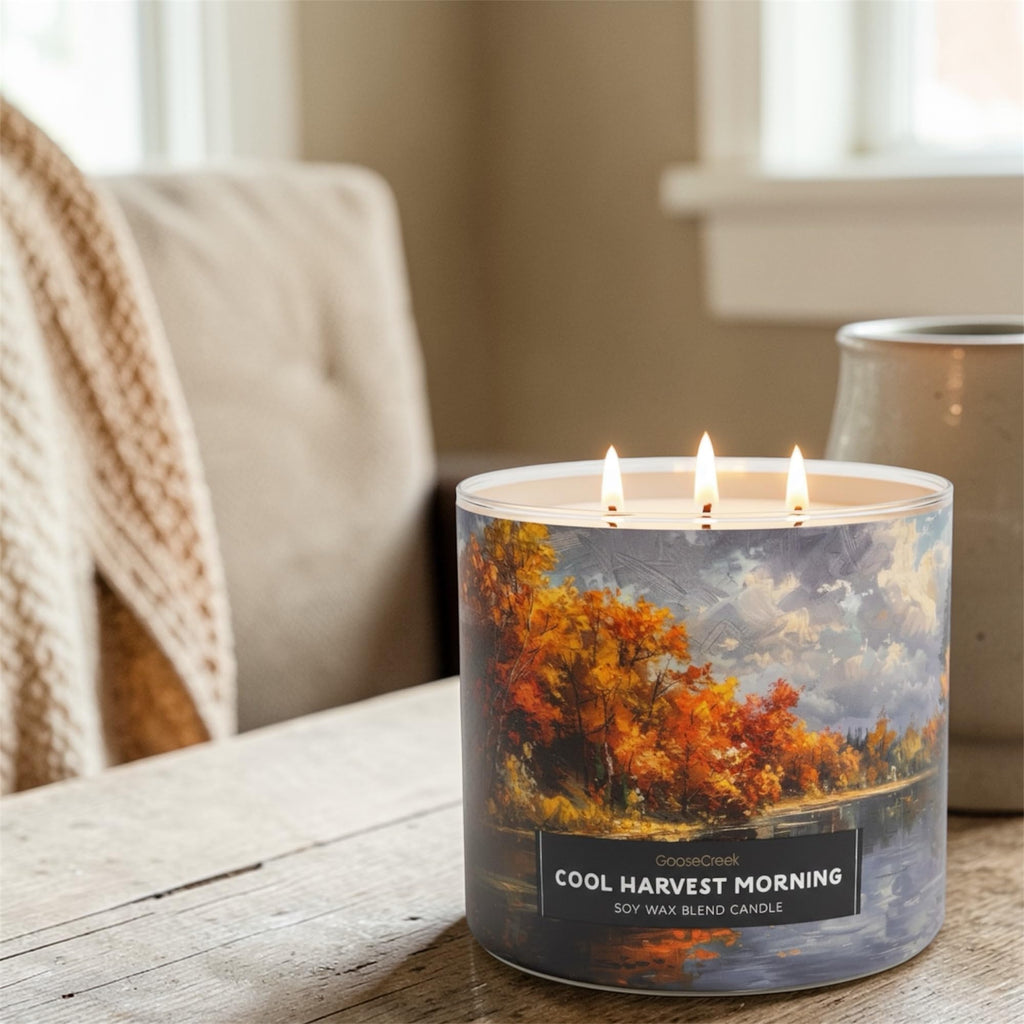 Cool Harvest Morning Soy Wax Blend Candle, 3-Wick, Fresh Apples, Autumn Woods & Cool Morning Mist Scent