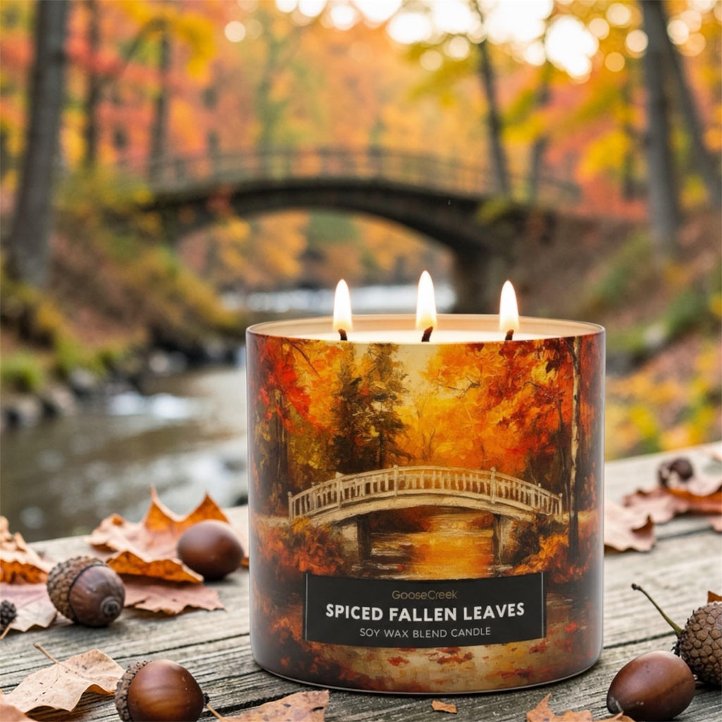 Spiced Fallen Leaves Soy Wax Blend Candle, Crisp Apples Pear Nectar, Autumn Spice