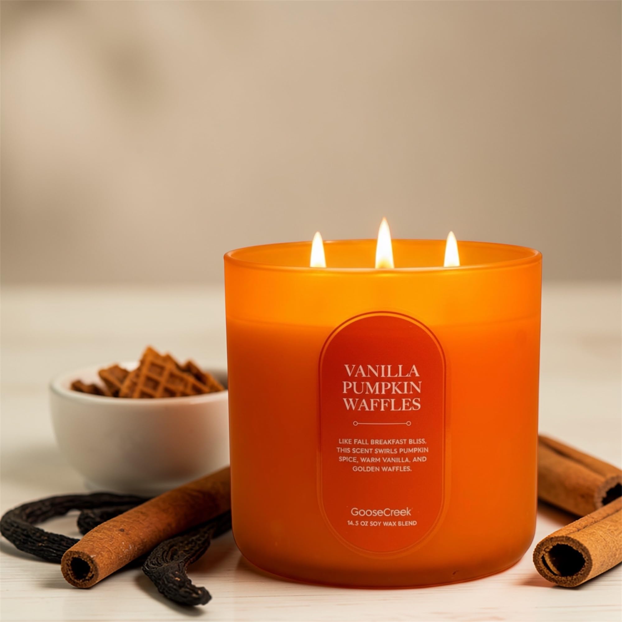 Vanilla Pumpkin Waffles Candle, Soy Wax Blend, Pumpkin Spice, Vanilla Waffles and Maple Syrup Scent, 14.5 oz