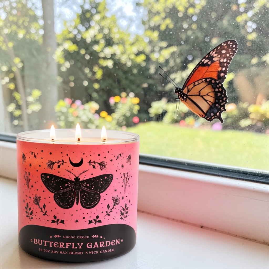 Butterfly Garden 3-Wick Candle with Artisan Bar Soap, 14.5 oz Soy Wax Blend, Apple Blossom, Jasmine & Coconut Milk