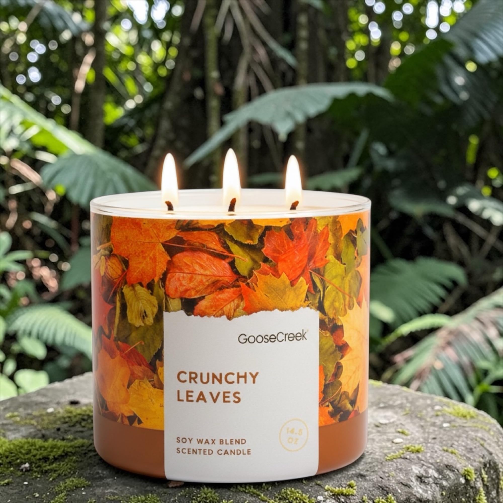 Crunchy Leaves Scented Candle, Soy Wax Blend, 3-Wick, Autumn Leaves, Bright Citrus & Sweet Cinnamon, 14.5 oz