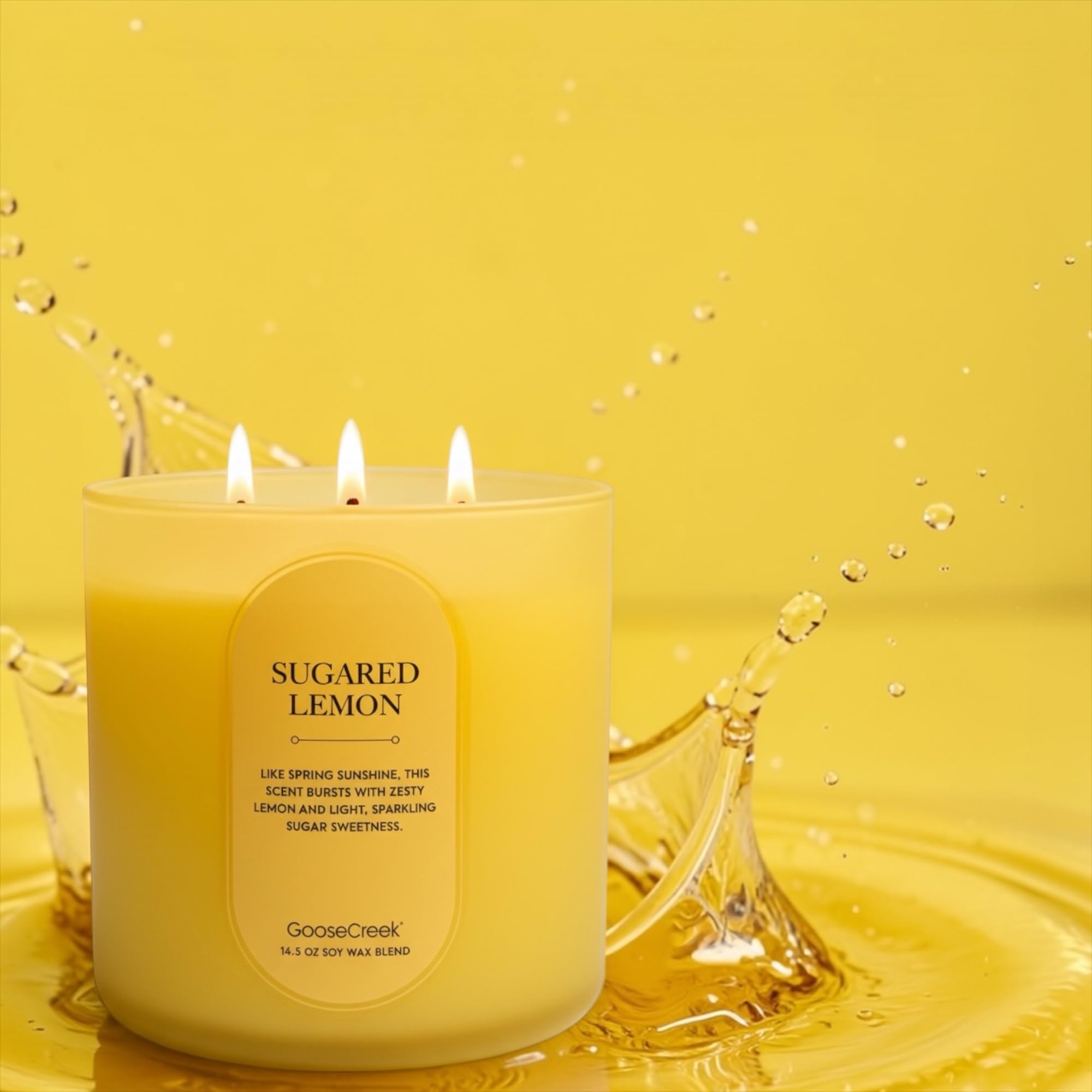 Sugared Lemon Scented Candle, Soy Wax Blend, 14.5 oz, 3 Wick, Round Glass Jar, Fruity Zesty Scent with Artisanal Soap Gift