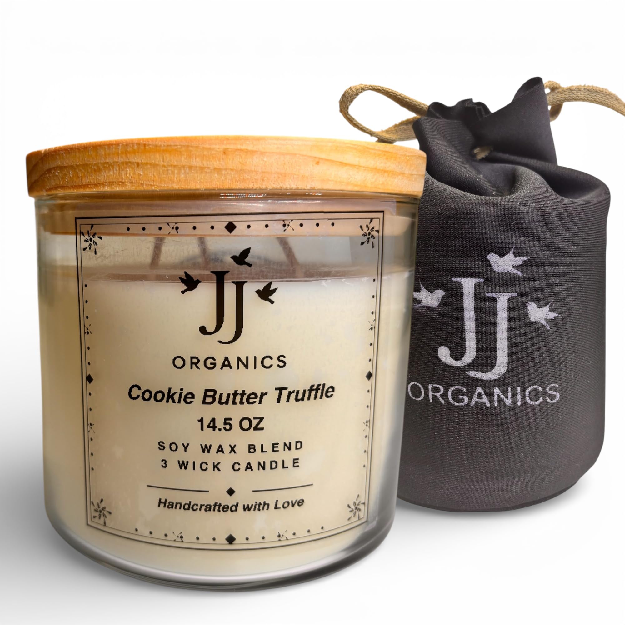 JJ Organics Cookie Butter Truffle Candle, Soy Wax Blend, 3 Wick, 14.5 oz, Handcrafted
