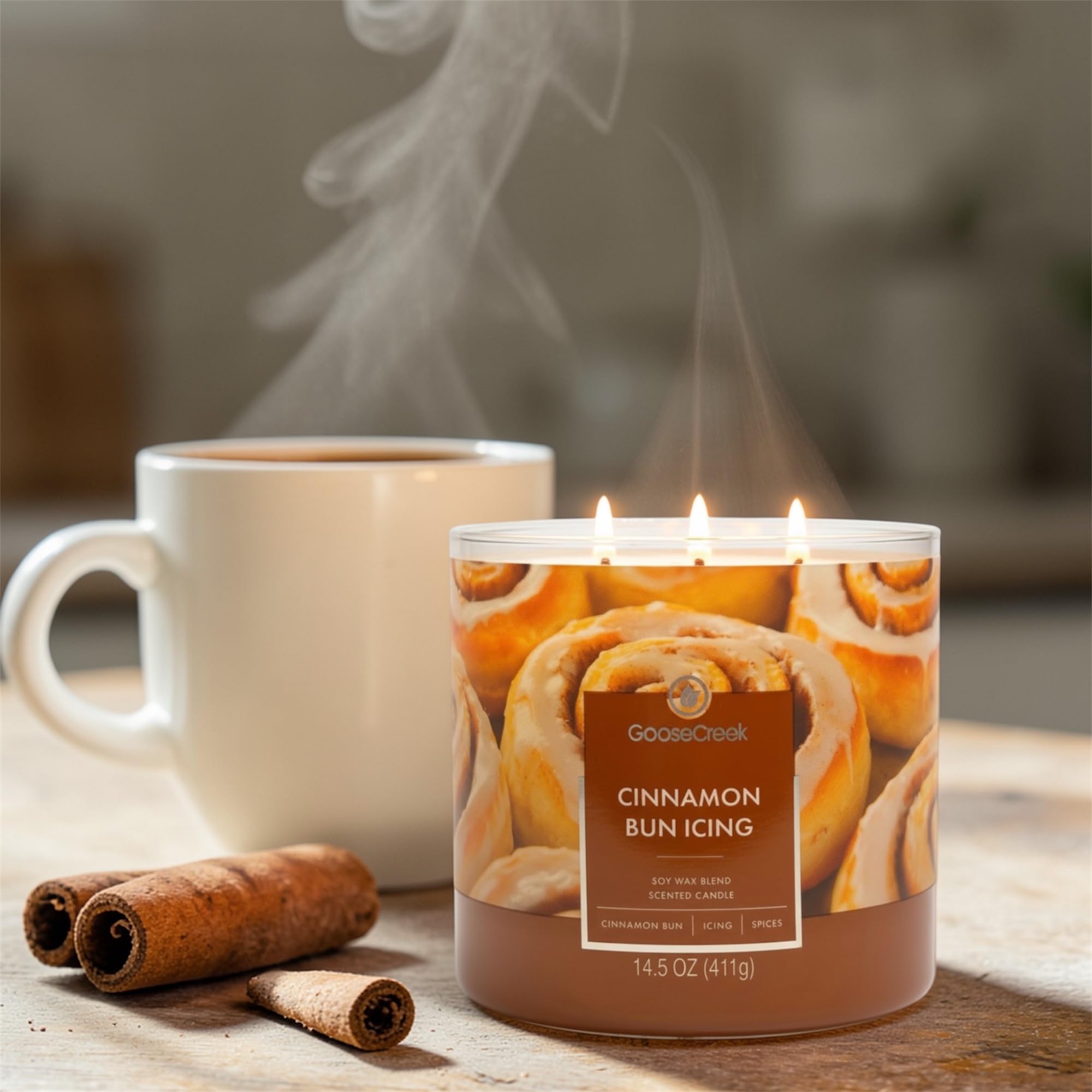 Cinnamon Bun Icing Scented Candle, Soy Wax Blend, 3-Wick, 14.5 oz, Cinnamon Bun, Icing, and Spices