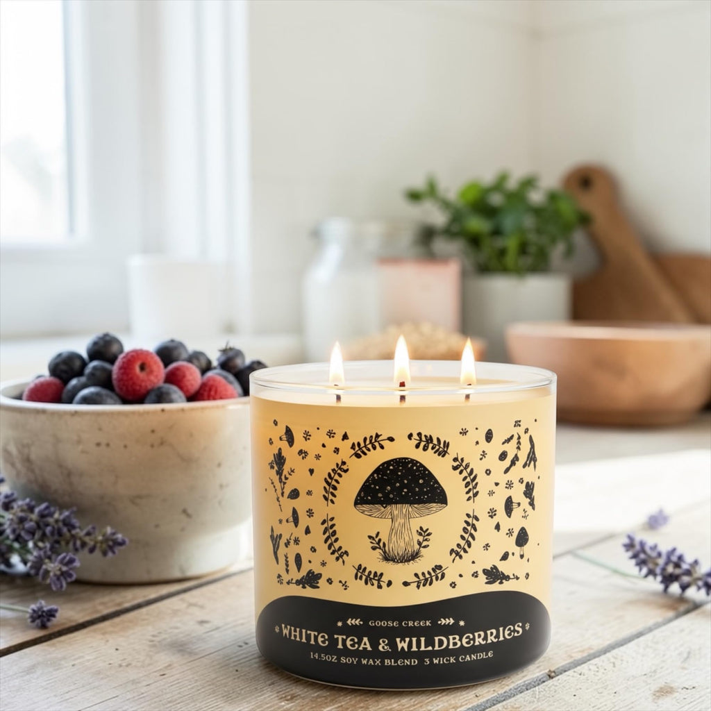 White Tea & Wildberries Scented Candle, 14.5oz Soy Wax Blend, 3 Wick, with Artisanal Shortcake Soap Gift