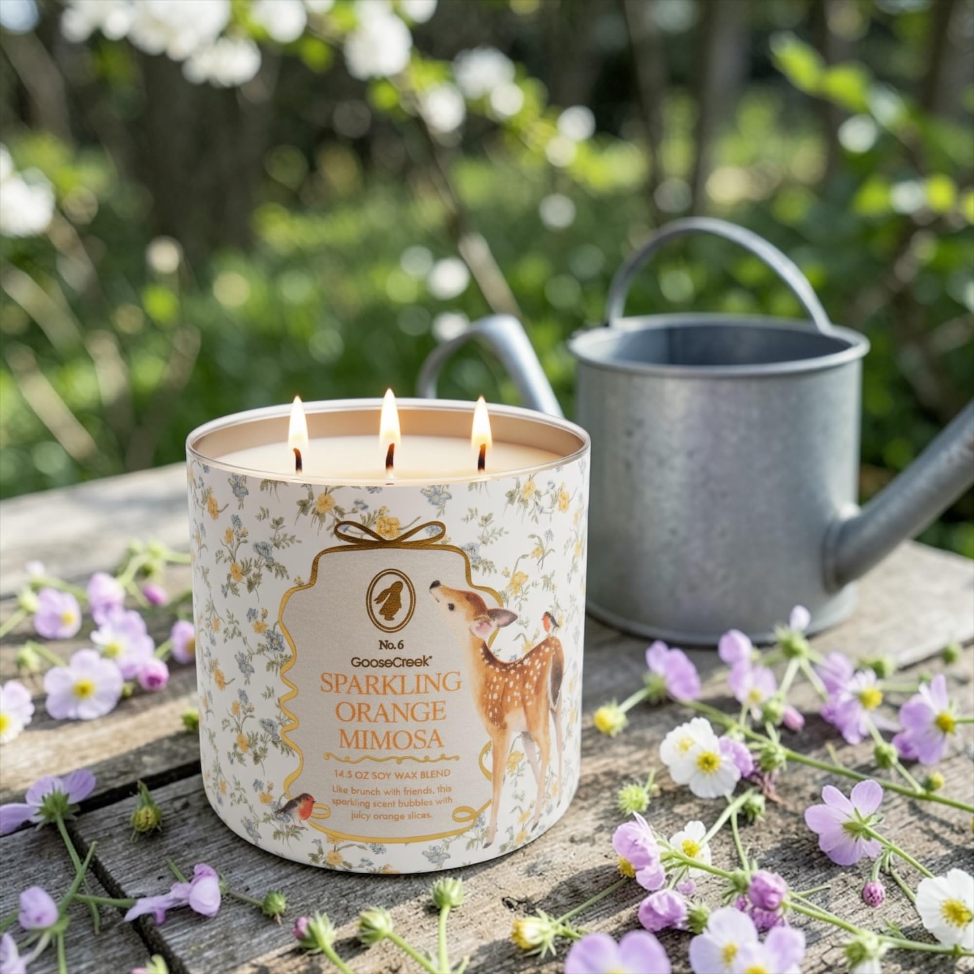 Sparkling Orange Mimosa Scented Candle, 14.5 oz Soy Wax Blend with Gold Lid, Includes Artisanal Goat Soap Gift