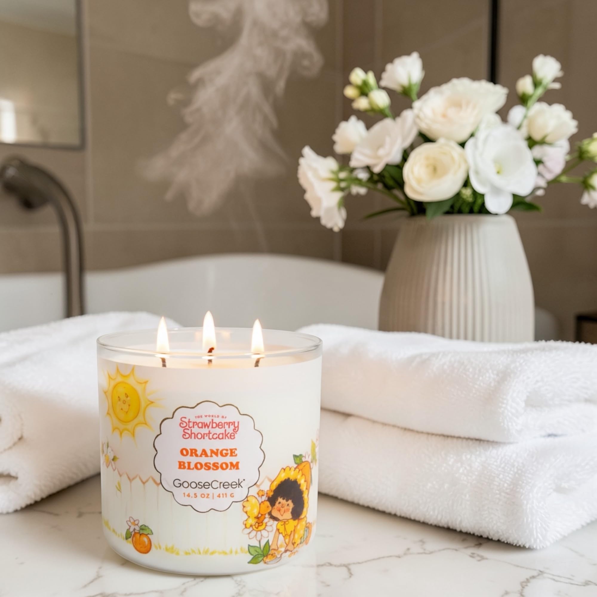 Strawberry Shortcake Orange Blossom Scented Candle with Artisanal Shortcake Soap Gift Set, 14.5 oz